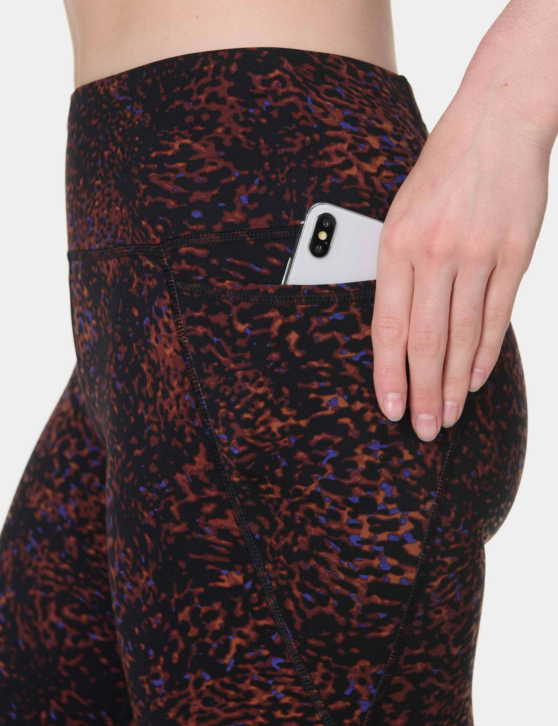High Waist Unisex Style Power 7/8 Gym Leggings - Brown Tortoise Print