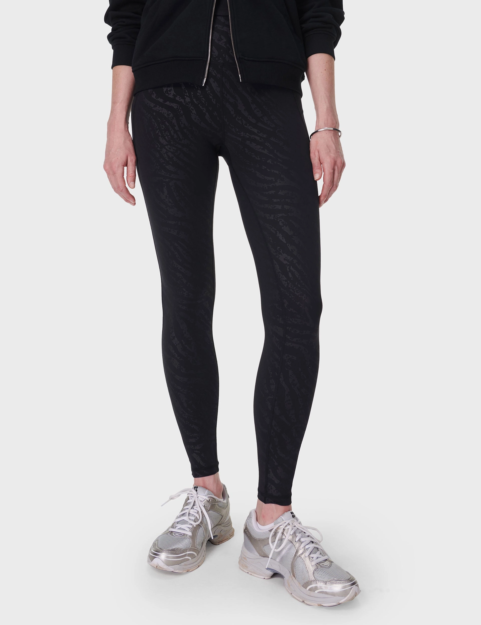 All Day Leggings - Black Faded Zebra Emboss Print For Teens Shape Retain