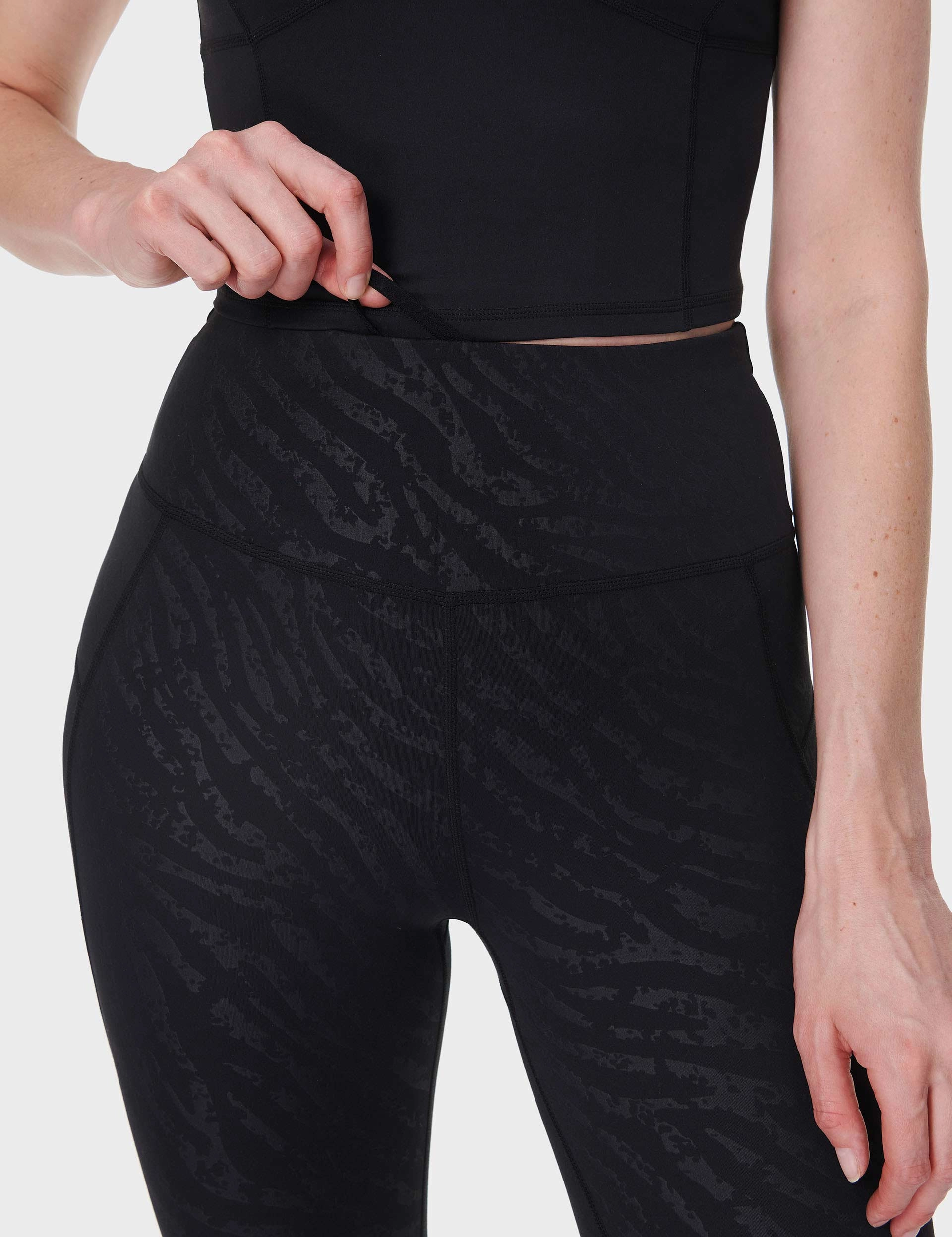 All Day Leggings - Black Faded Zebra Emboss Print Unisex Style Body Shaping
