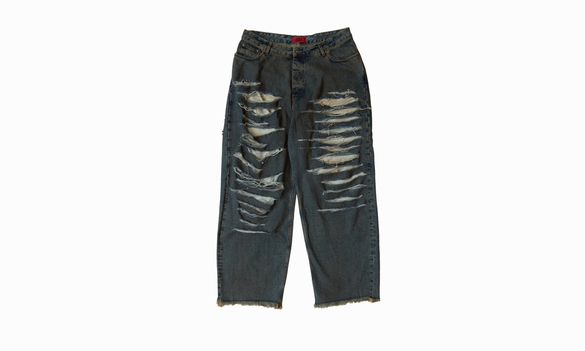 Repaired Loose Jeans "Blue" Daily Attire Stretch Fit Denim