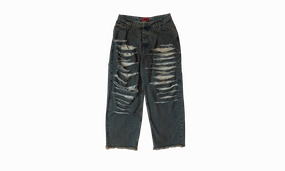 Repaired Loose Jeans "Blue" Loose Textured Travel Outfit