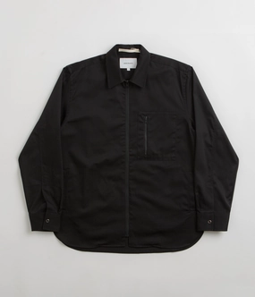 Norse Projects Ulrik Gabardine Zipped Overshirt - Black Laser Cut Perforations StretchMaterial