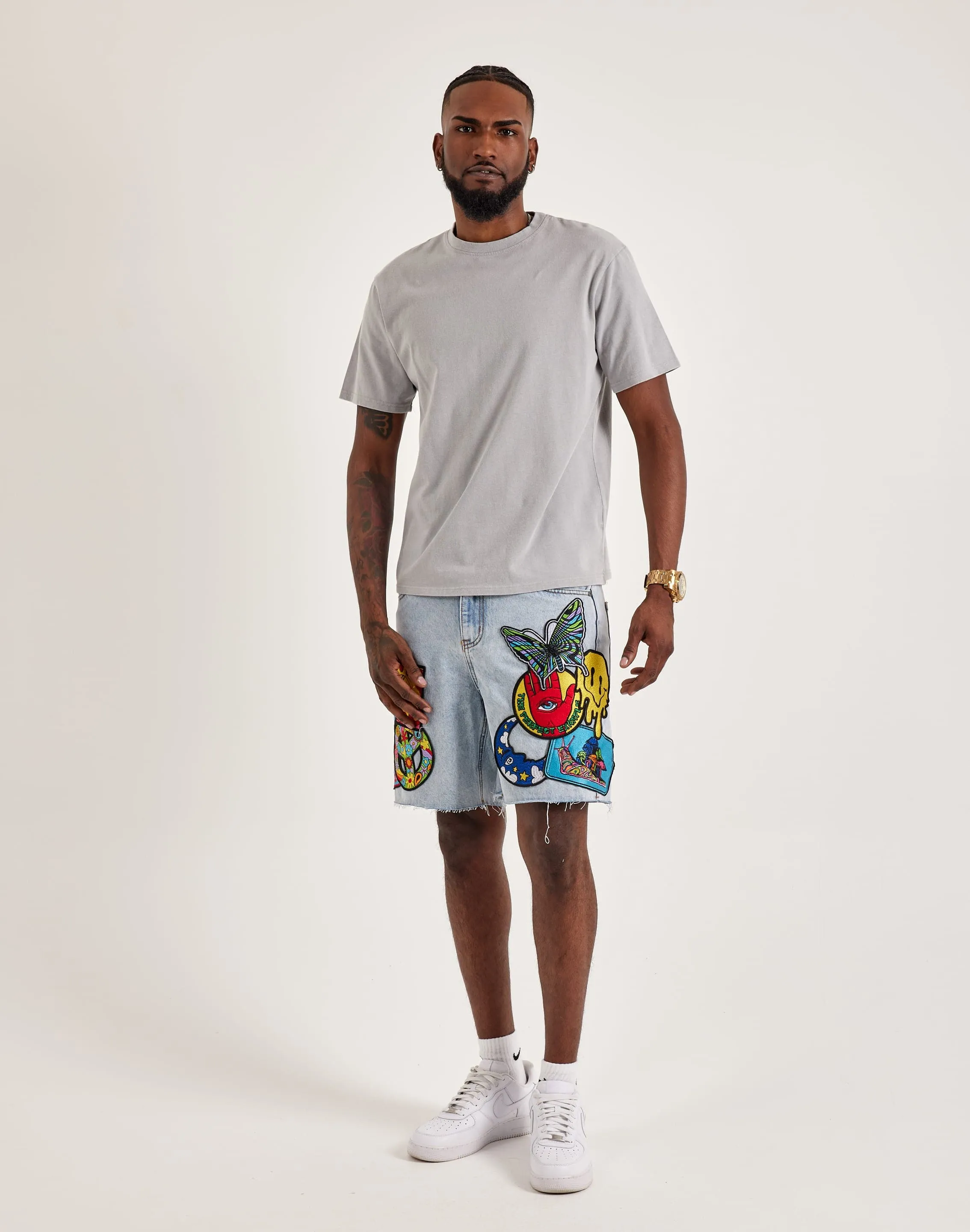 EPTM Trippy Denim Shorts Heart Glow Elastic cuffs