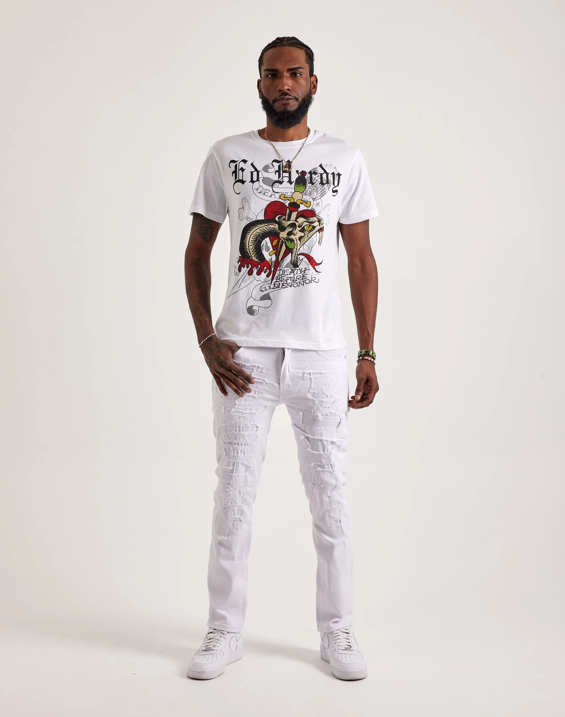 Neo Mode Ed Hardy Dagger Snake Rhinestone Tee
