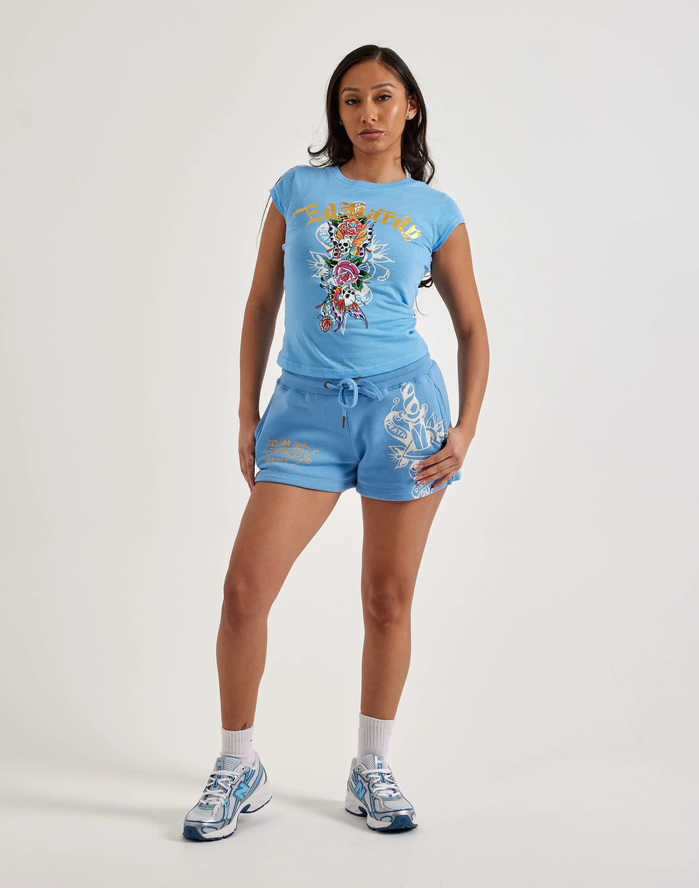 Ed Hardy Flower Skulls Cap Sleeve Tee StaticResistantLining AntiOdor Fabric