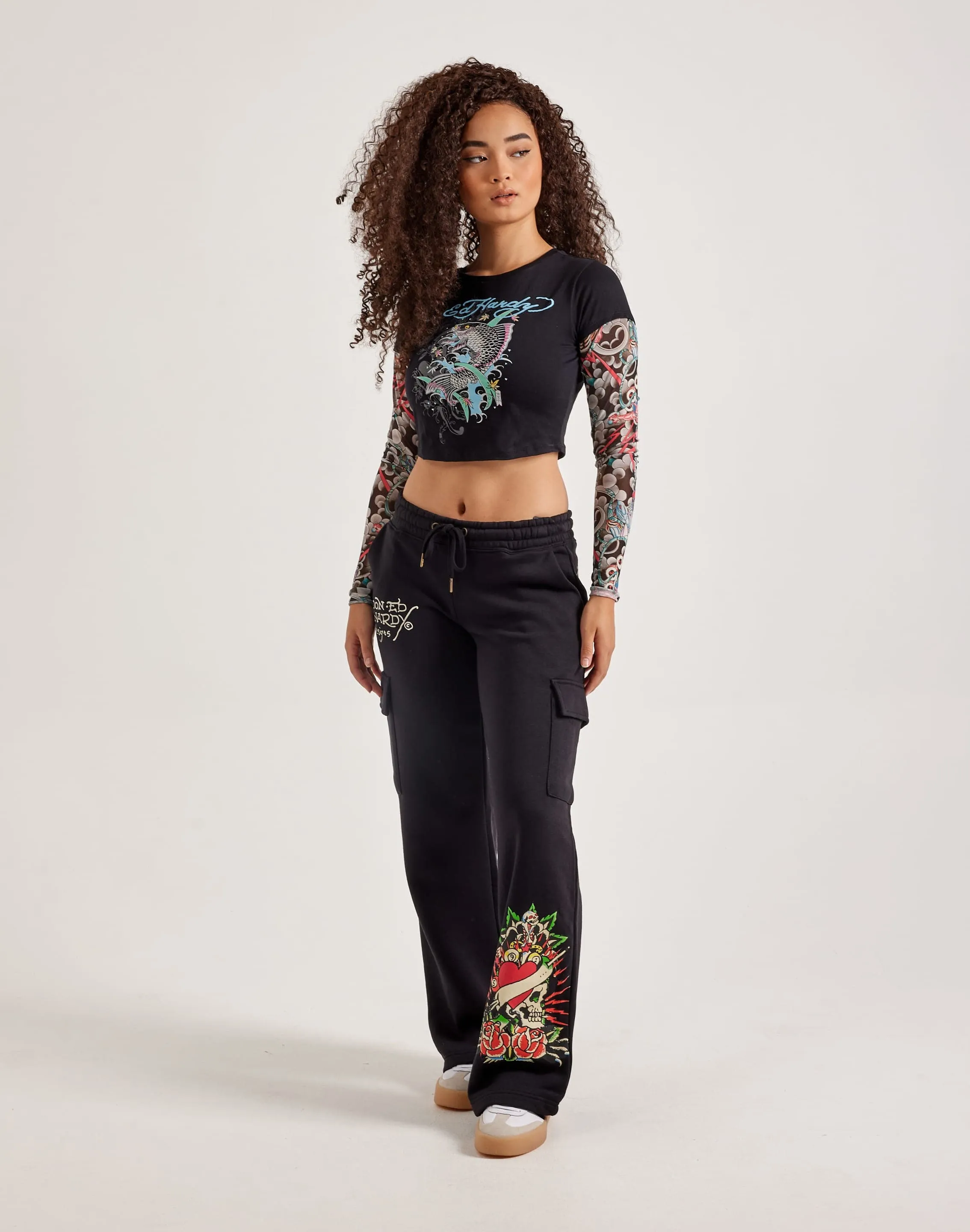 Ed Hardy Mesh Koi Fish Tattoo Long-Sleeve Top Lean Glow Rich Tone