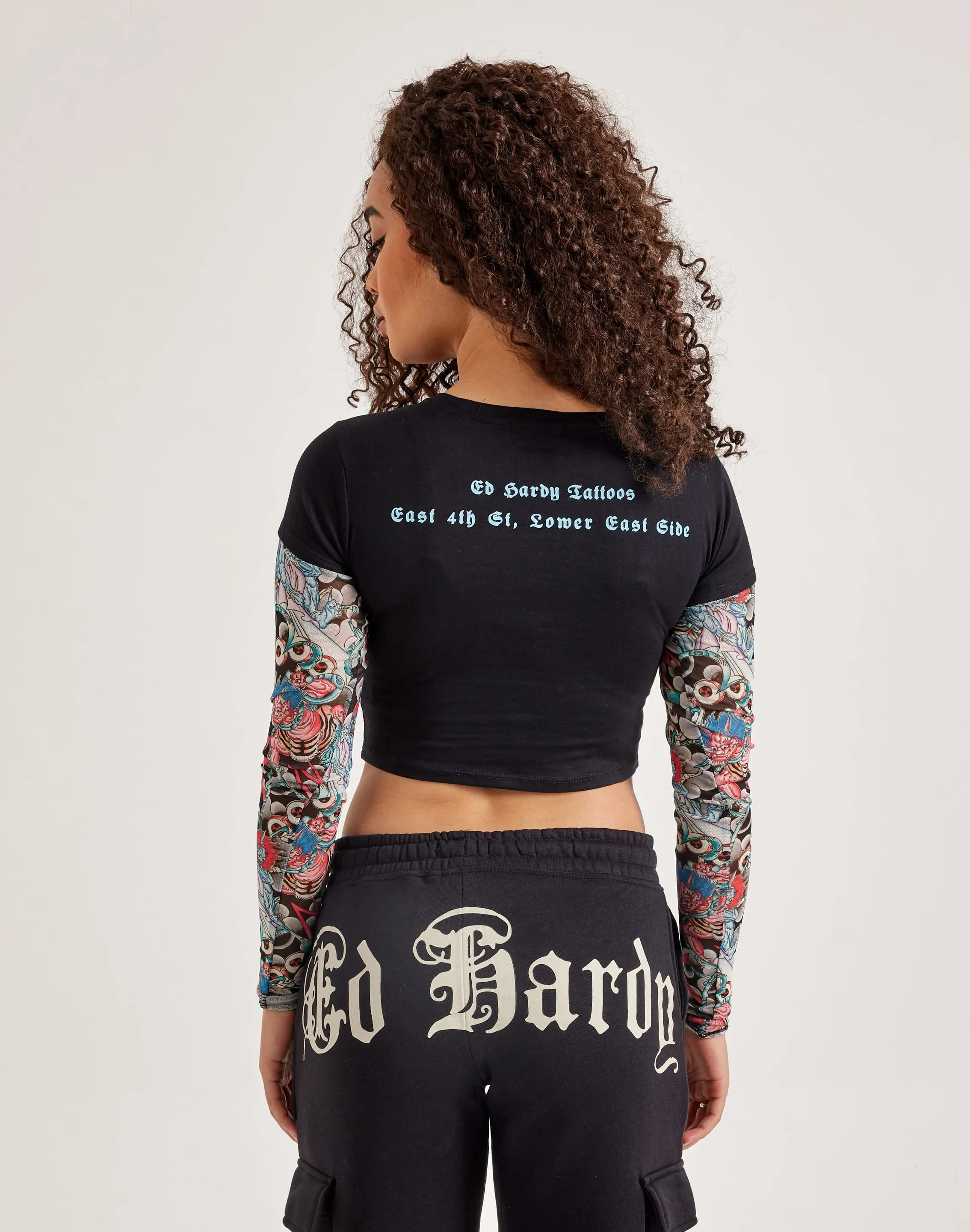 Relax Vibe Ed Hardy Mesh Koi Fish Tattoo Long-Sleeve Top