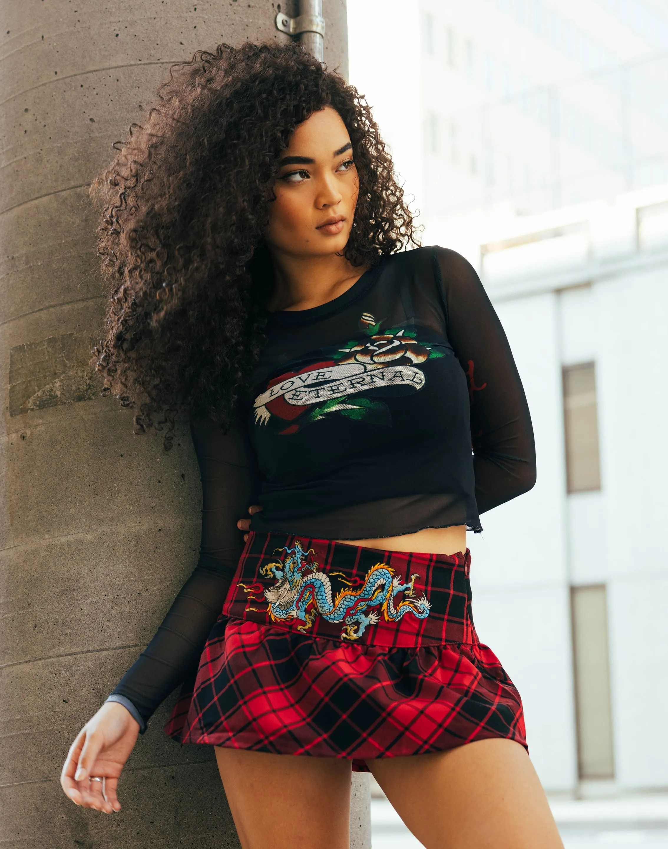 Ed Hardy Mesh Long-Sleeve Heart Top Smart Casual