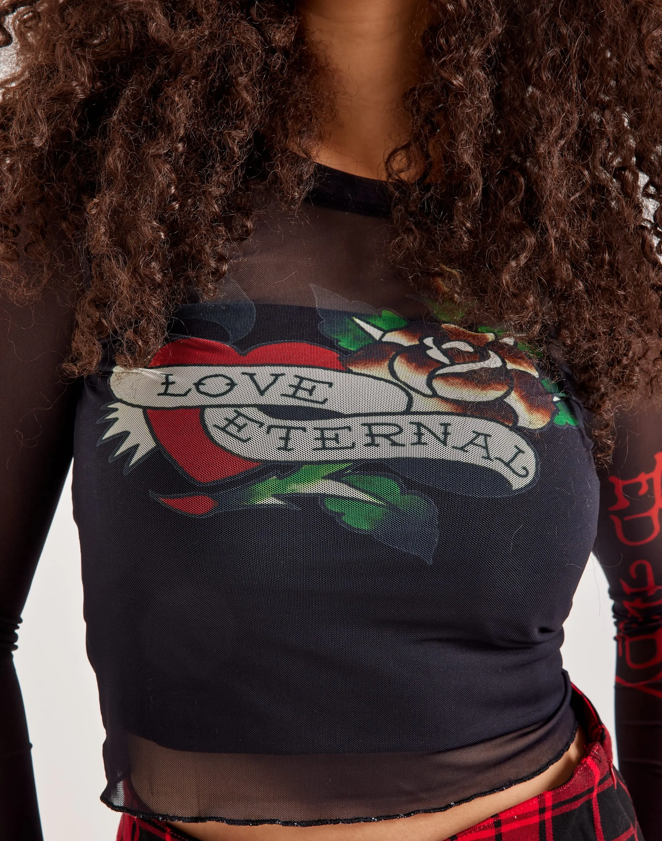 NonChafe Thick Glow Ed Hardy Mesh Long-Sleeve Heart Top