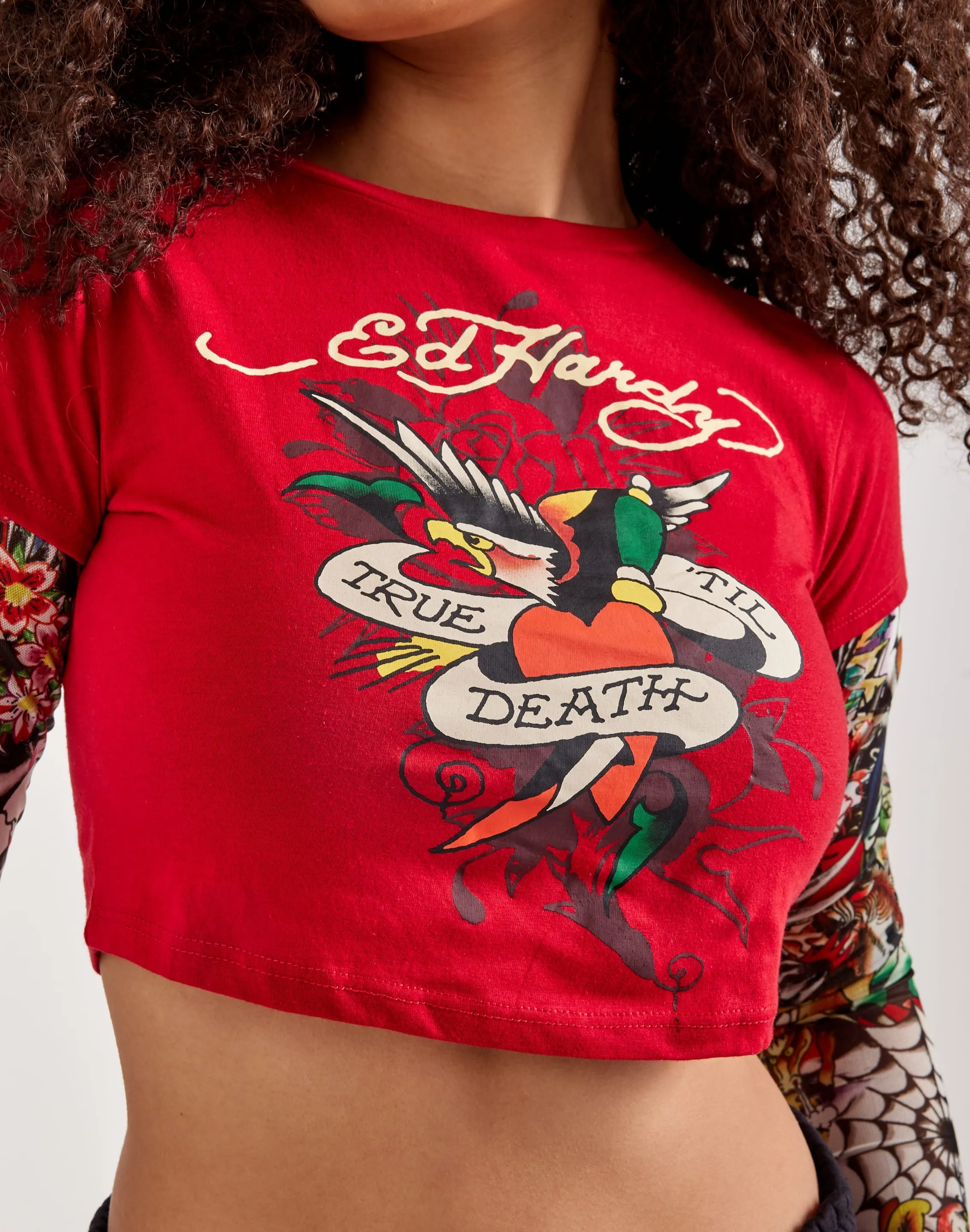 Organic Ease Antibacterial lining Ed Hardy Mesh True Eagle Tattoo Long-Sleeve Top