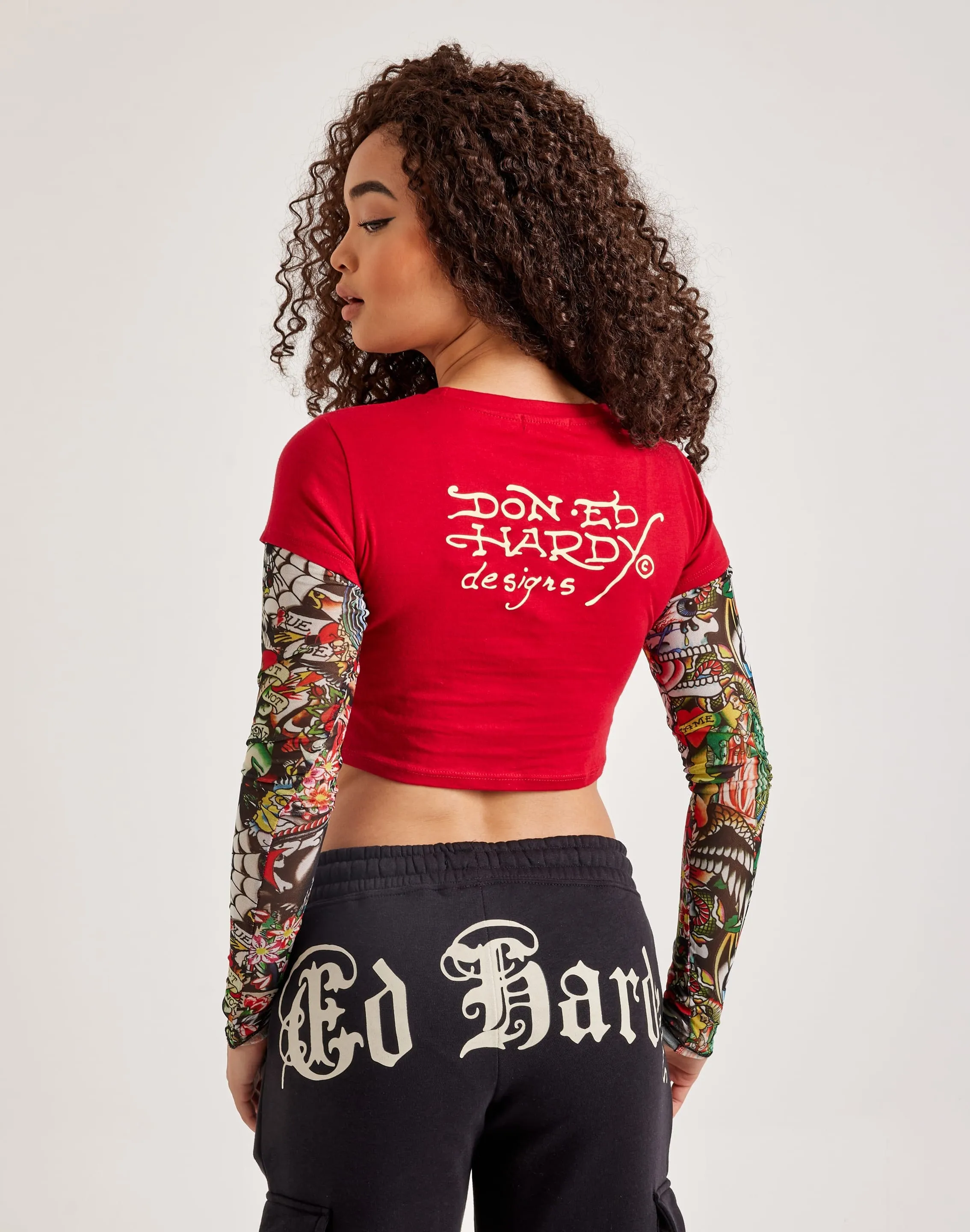 Ed Hardy Mesh True Eagle Tattoo Long-Sleeve Top UltraSoftFinish