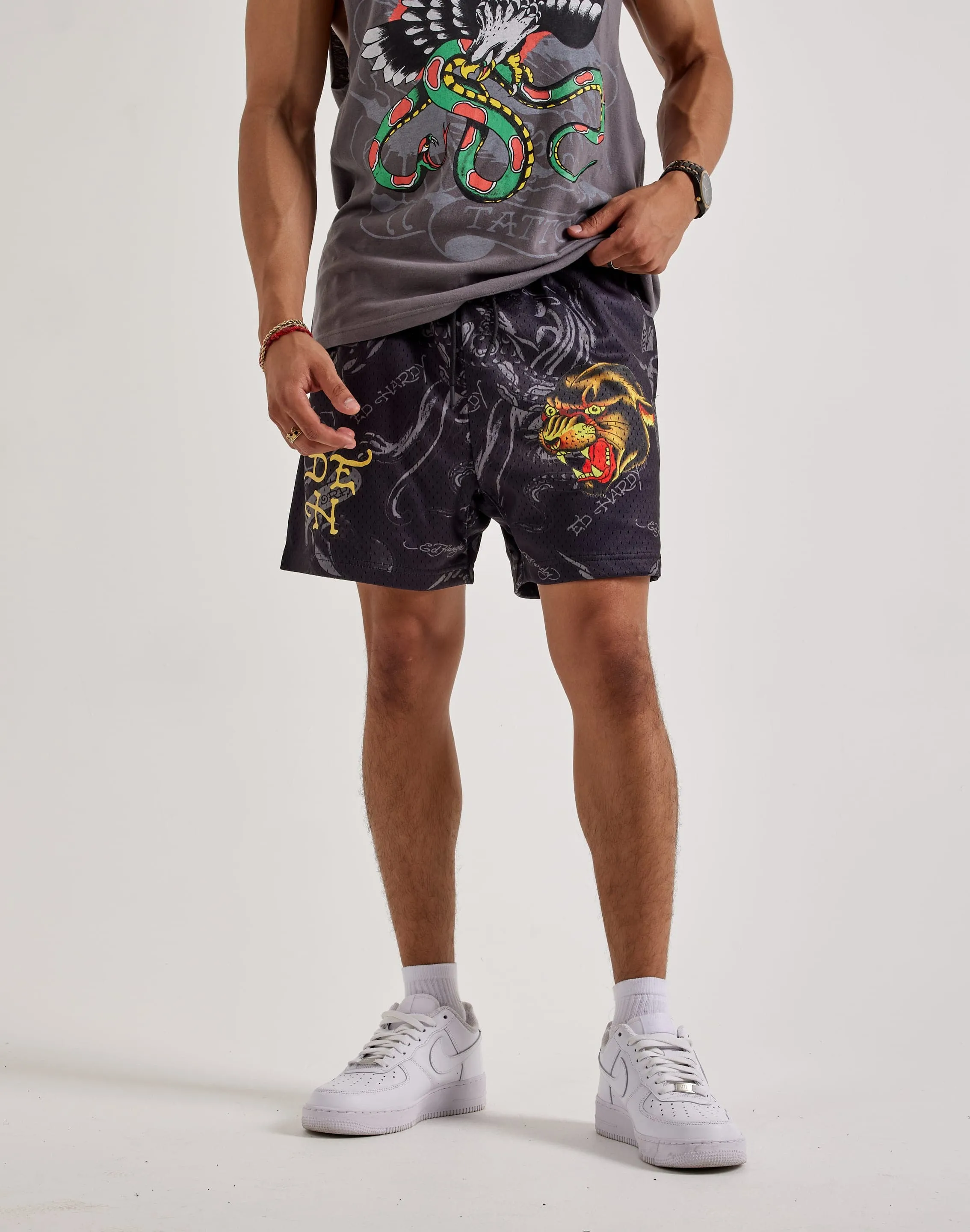 Ed Hardy Panther Mesh Shorts Digital Core Adjustable Fastenings
