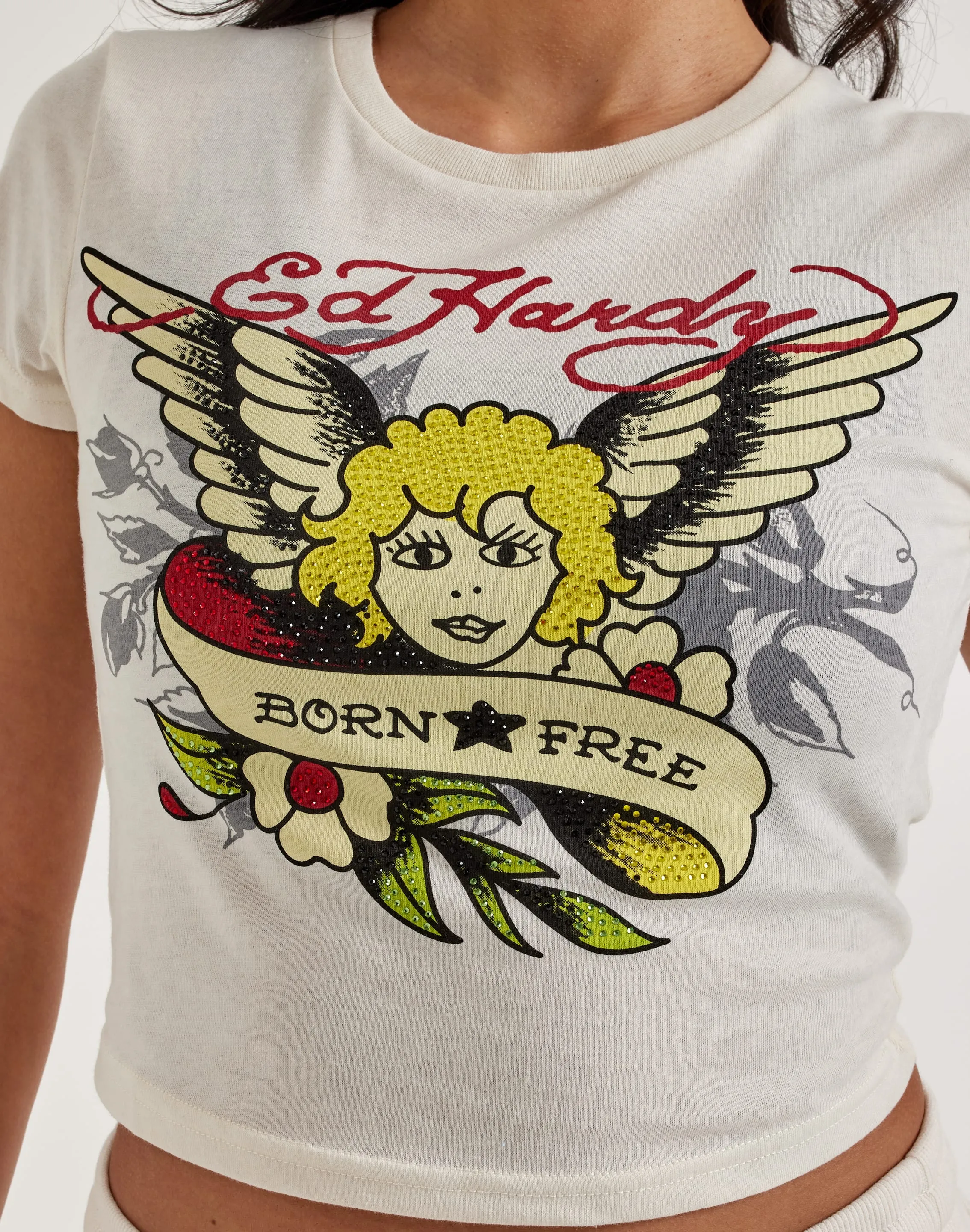 Peace Glow Ed Hardy Rhinestone Cherub Baby Tee
