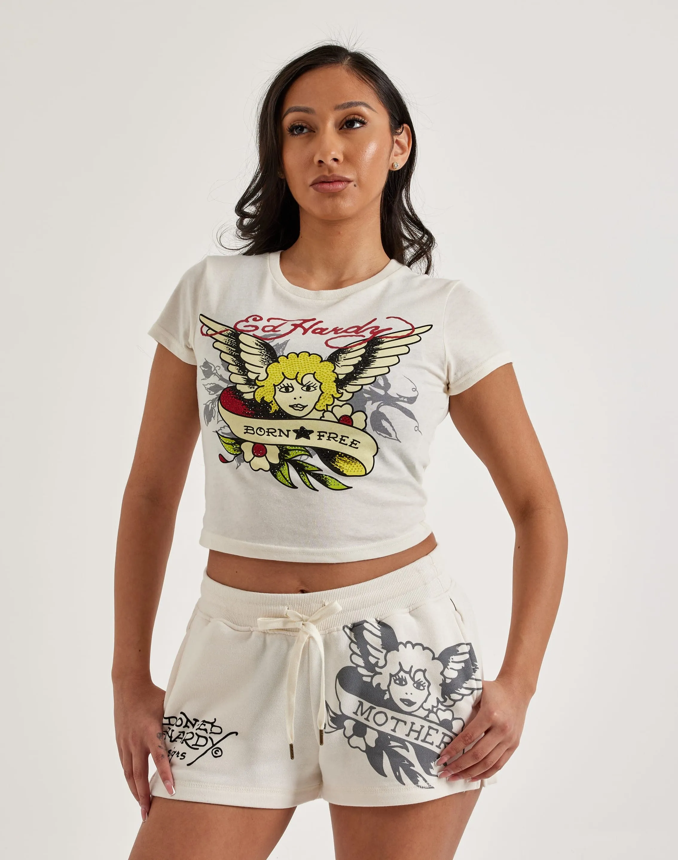 AntiSnagTechnology Conscious Core Ed Hardy Rhinestone Cherub Baby Tee