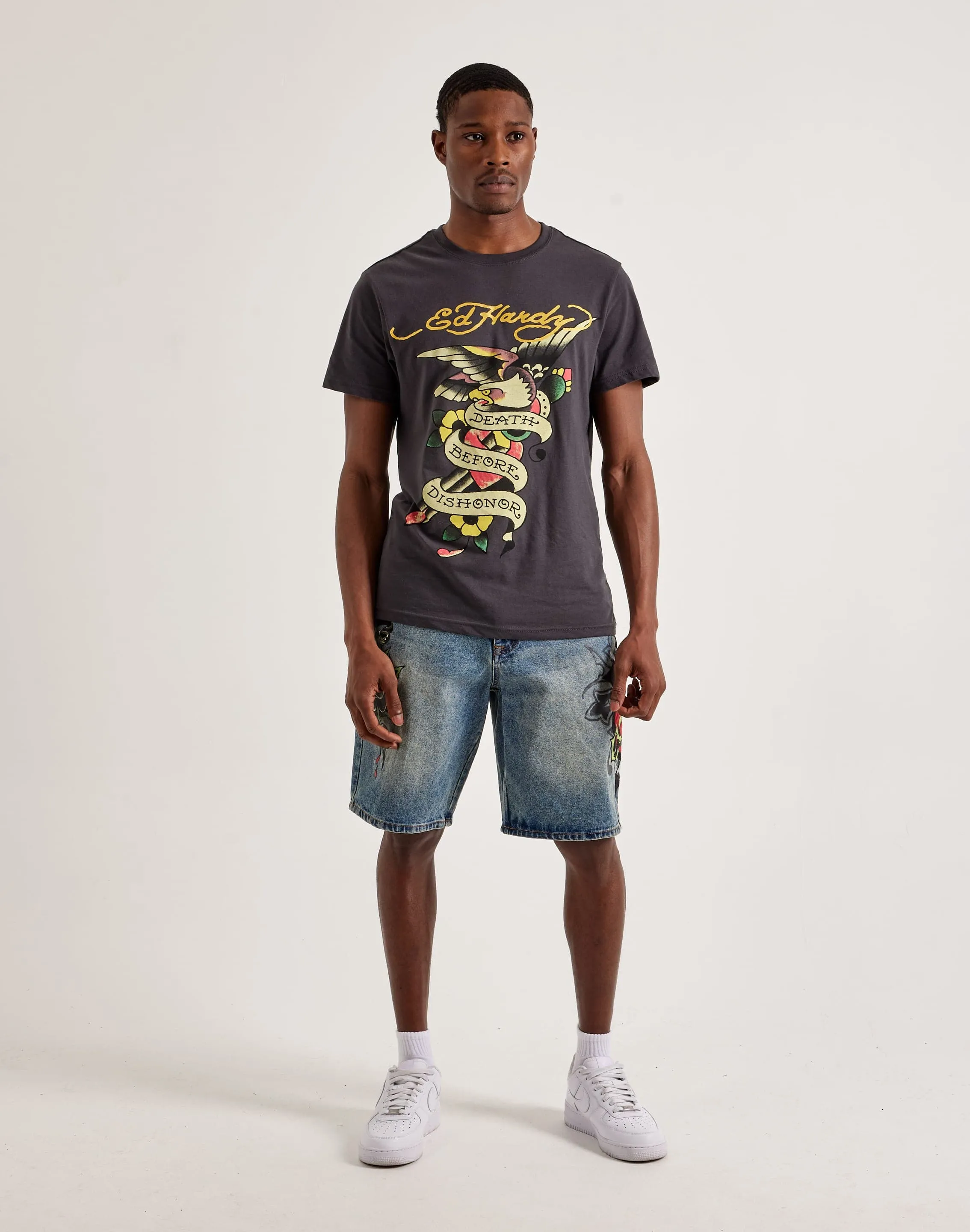 Royal Mode ShapeRetentionCloth Ed Hardy Sacred Heart Denim Shorts