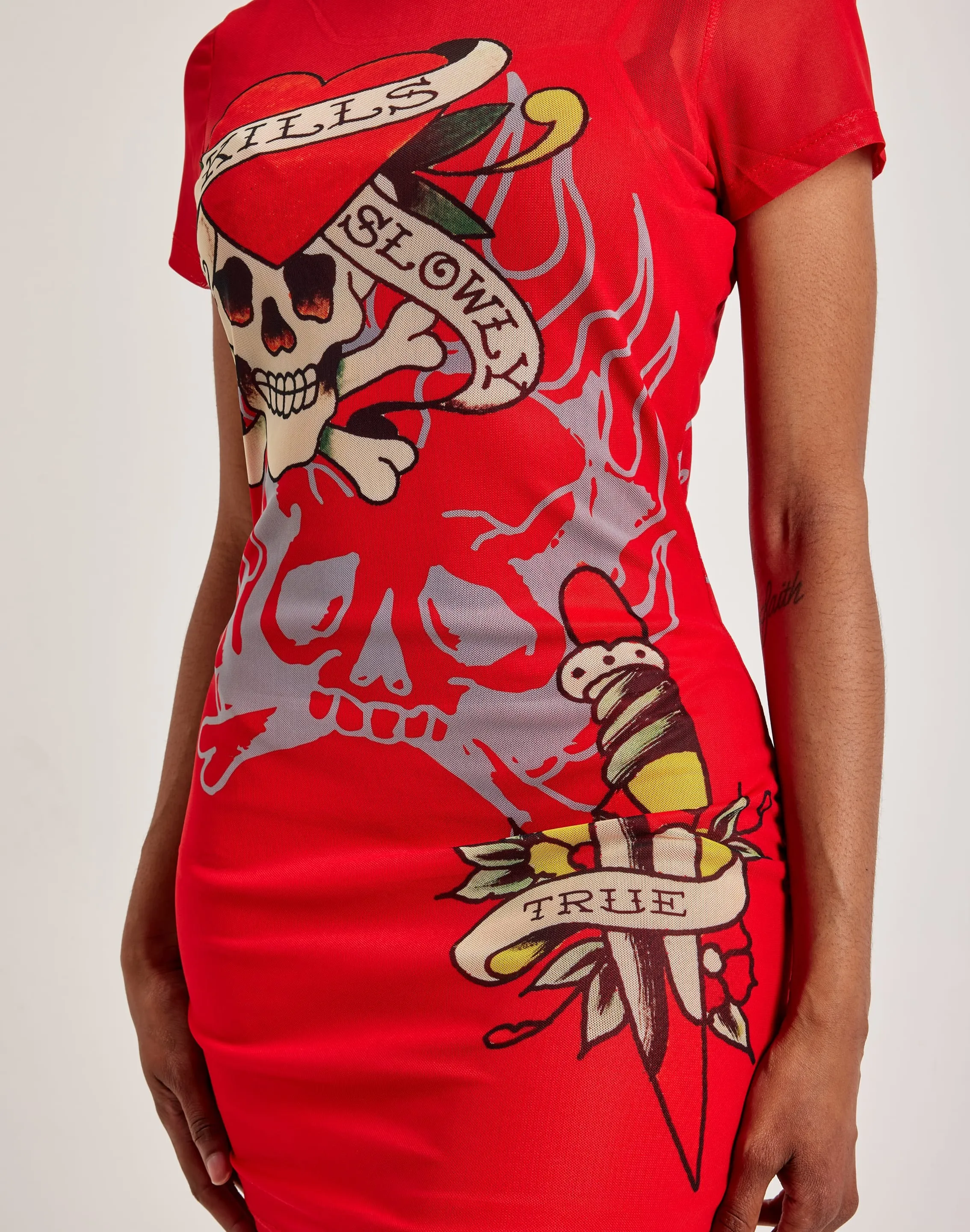 Ed Hardy Skull Dagger Mesh Tee Dress Club Mode