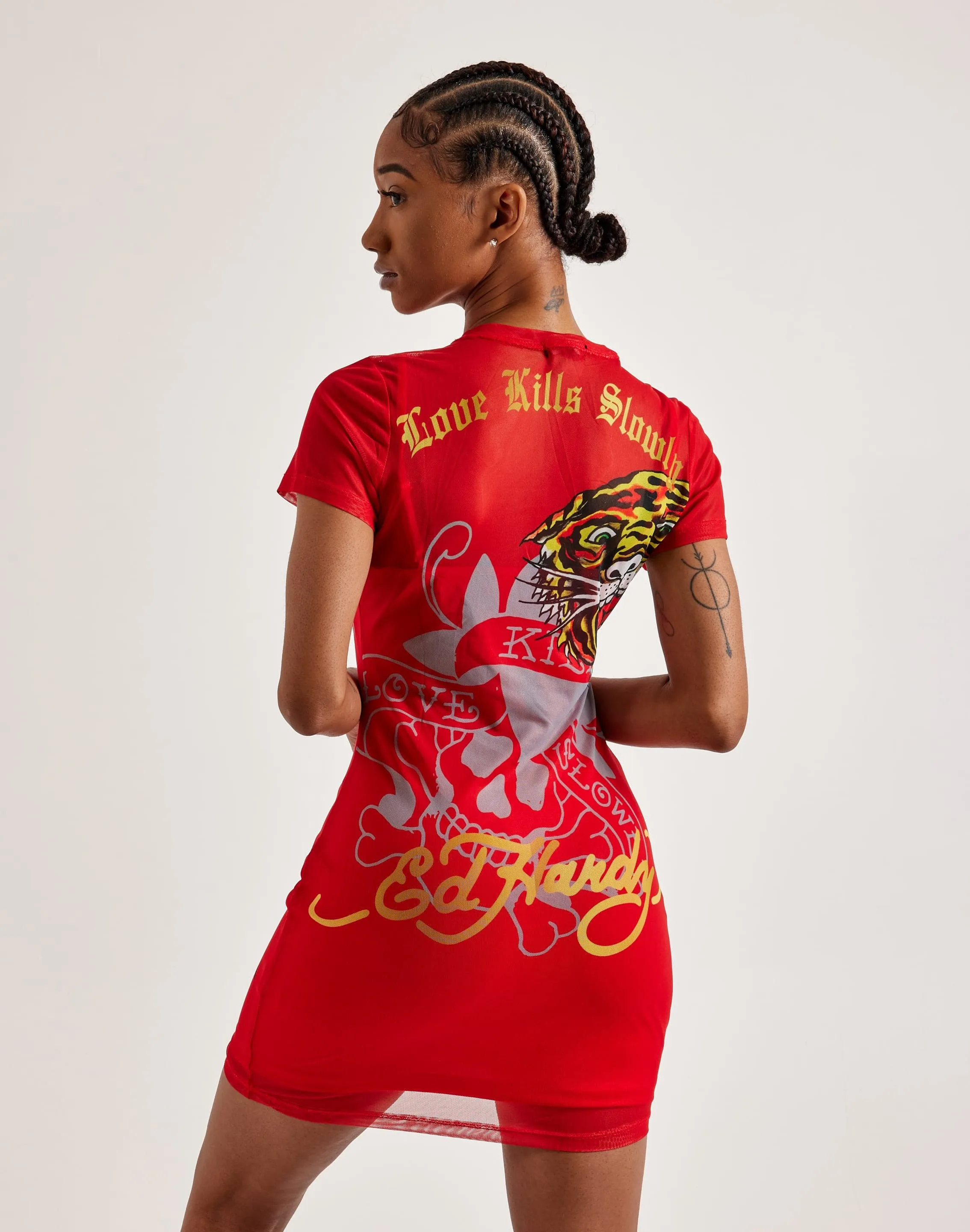 Story Glow Street Fest Ed Hardy Skull Dagger Mesh Tee Dress