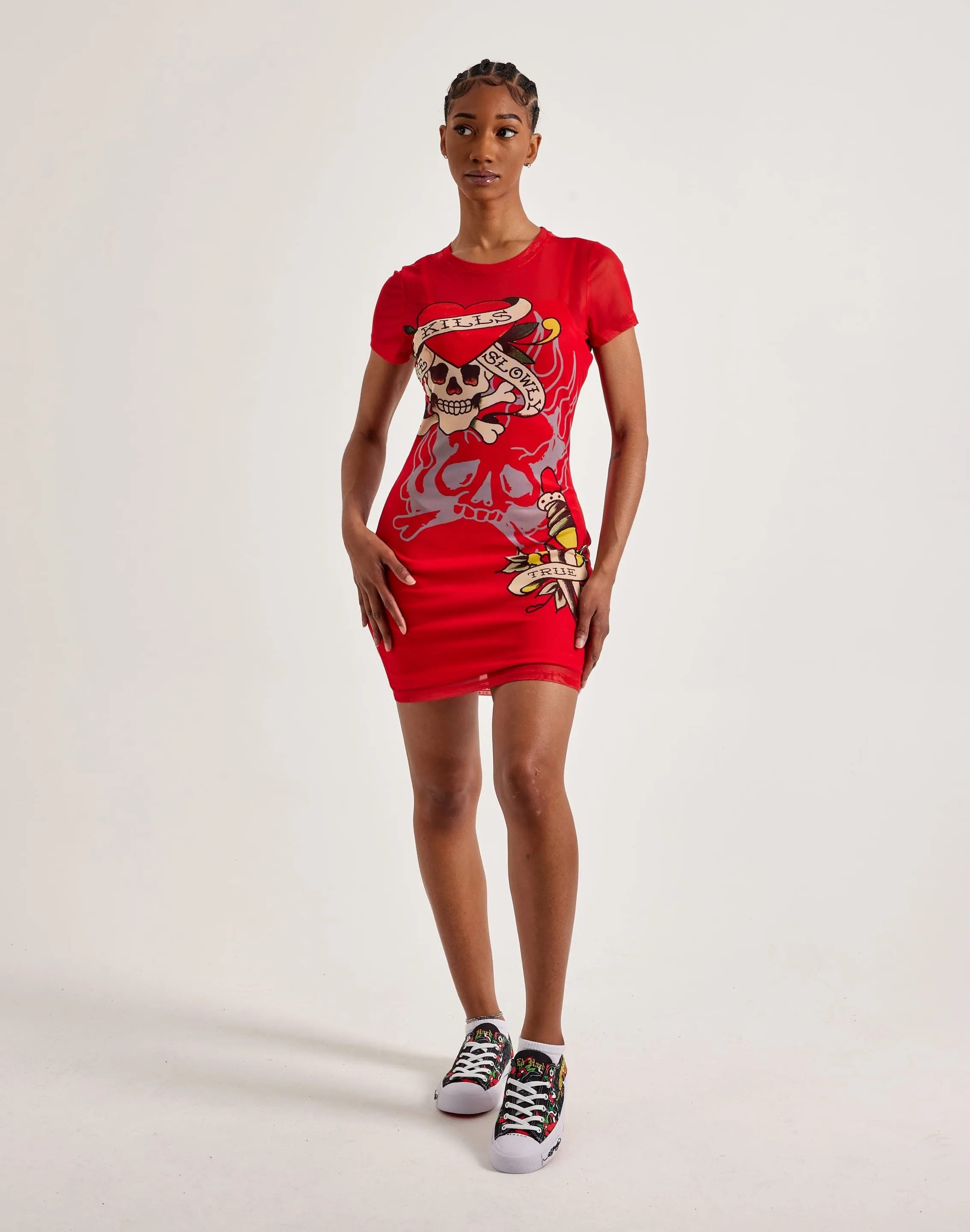 LowProfile Glam Night Ed Hardy Skull Dagger Mesh Tee Dress