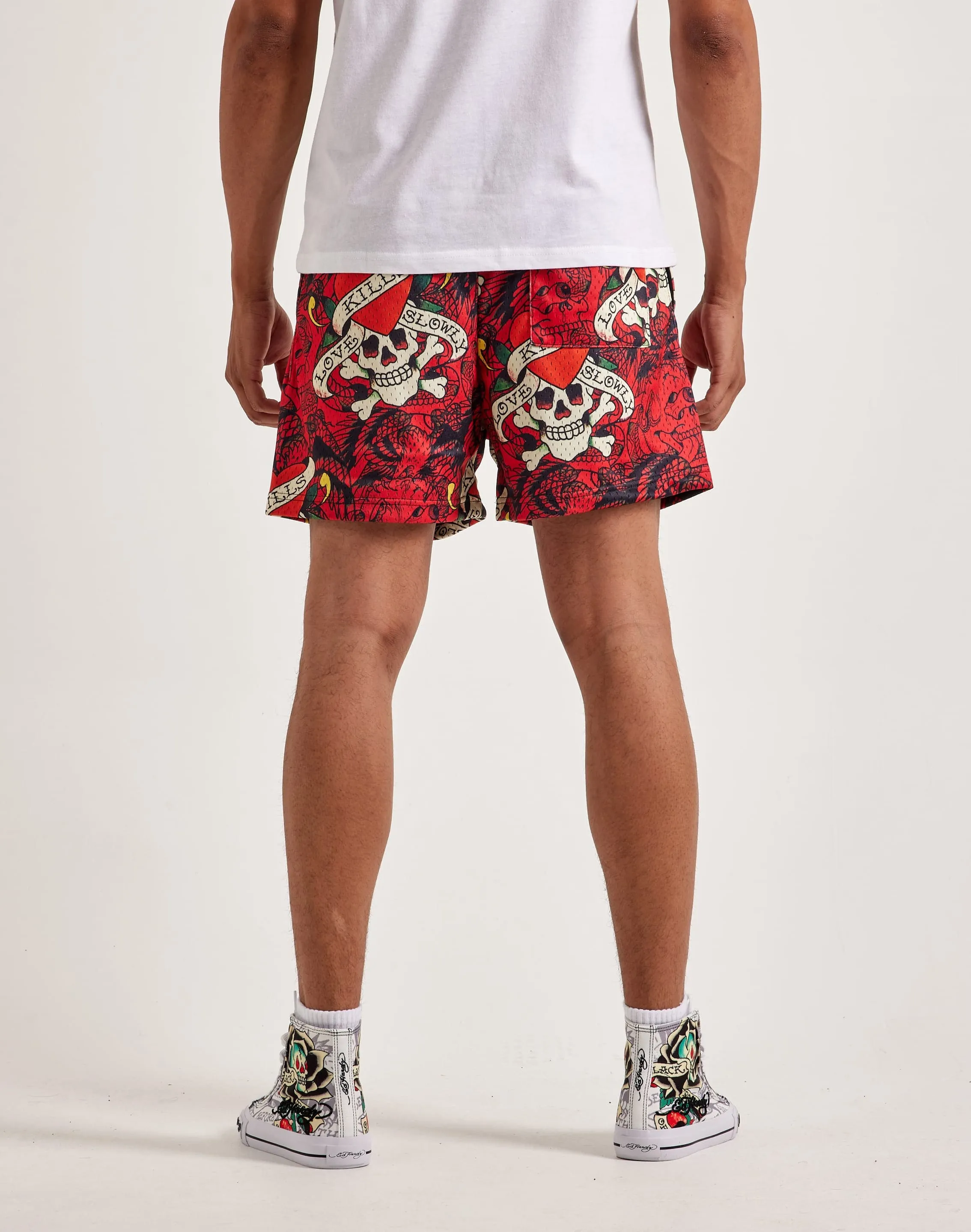 CompressiveFitFabric Universal Clasp Mechanism Ed Hardy Skull Mesh Shorts