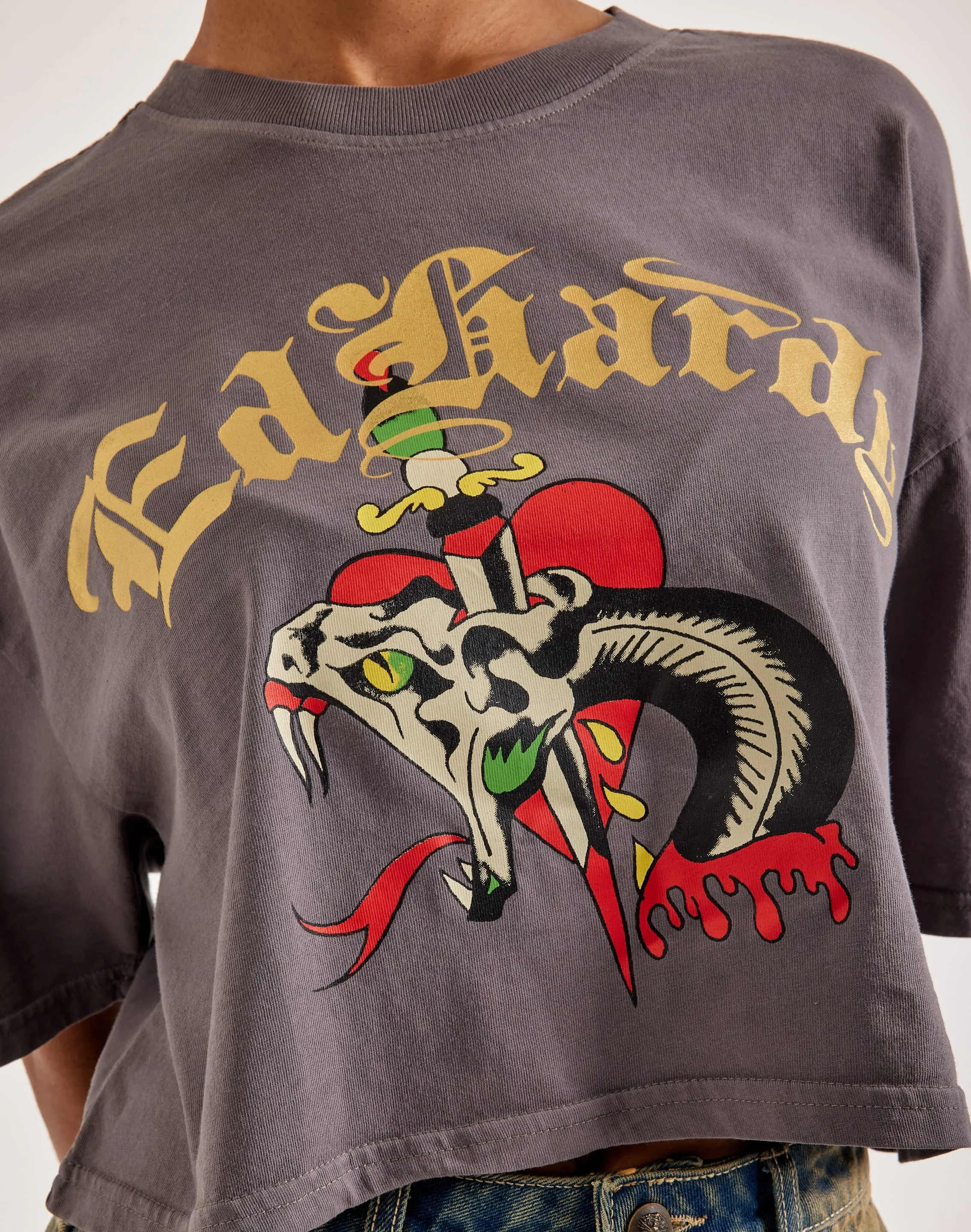 Ed Hardy Snake Heart Boxy Cropped Tee OdorControlTech Reflective details