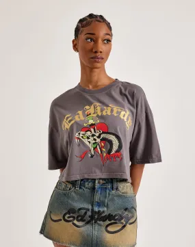 Halo Glow Ed Hardy Snake Heart Boxy Cropped Tee