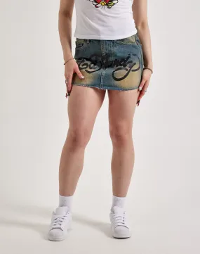 Ed Hardy Snake Hearts Denim Skirt Luxury Touch