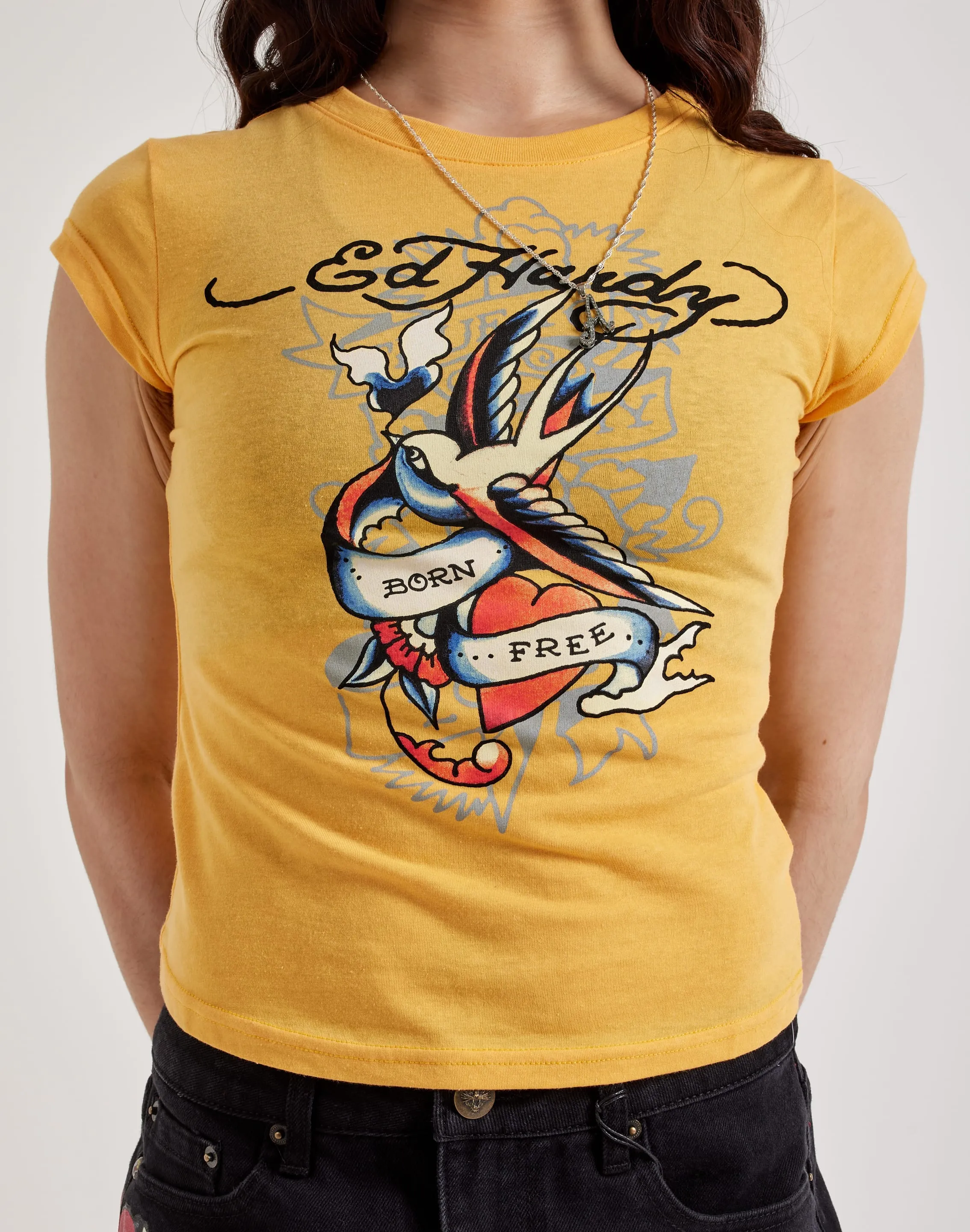 WrinkleResistant Finish Ed Hardy Swallow Cap Sleeve Tee