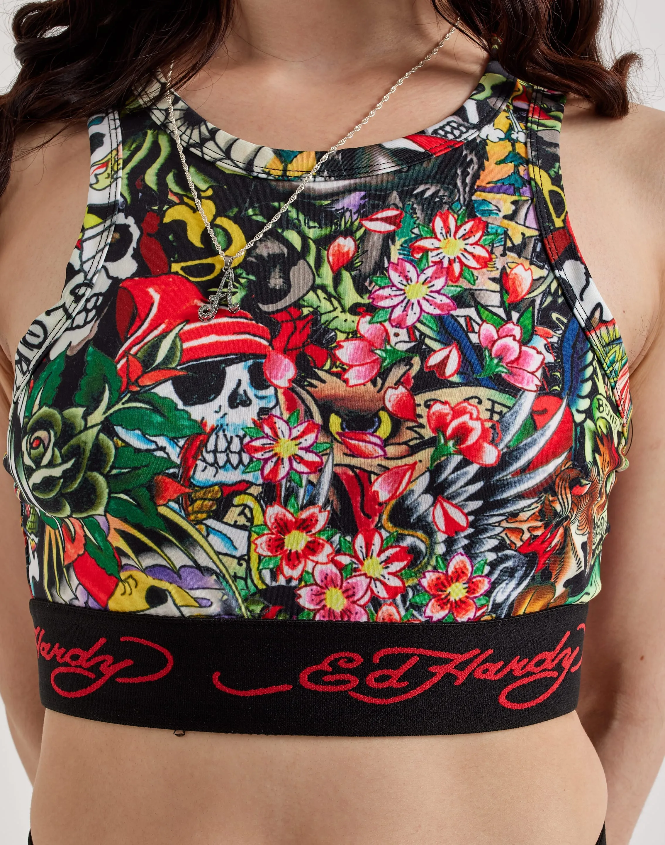 Ed Hardy Tattoo Collage Fitted Tank Top EcoFriendly Material Open Glow