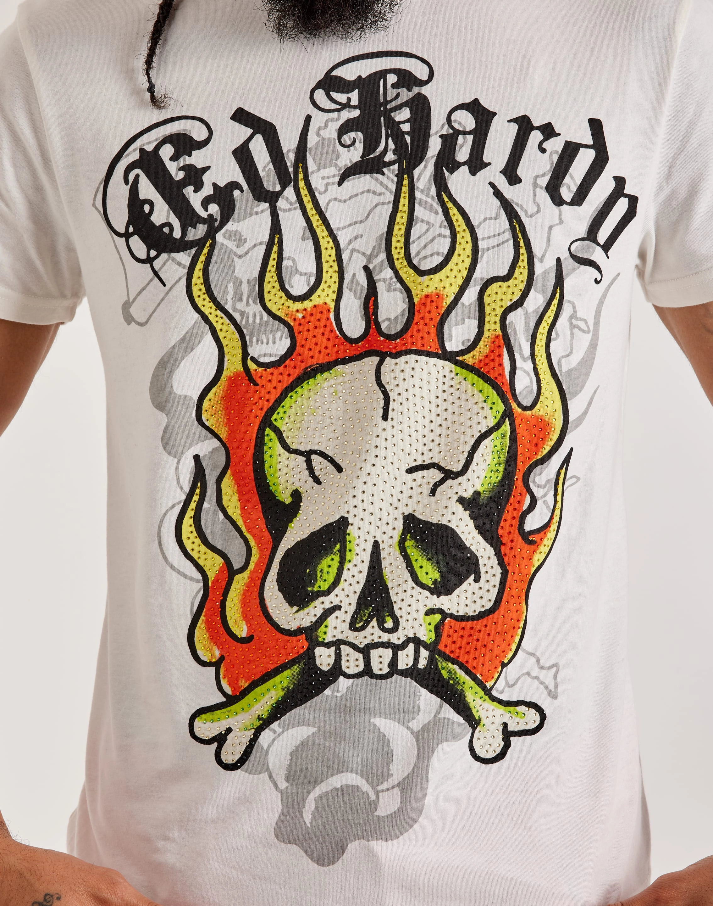 Light Flow Hypoallergenic Fibers Ed Hardy Flame Skull Rhinestone Tee