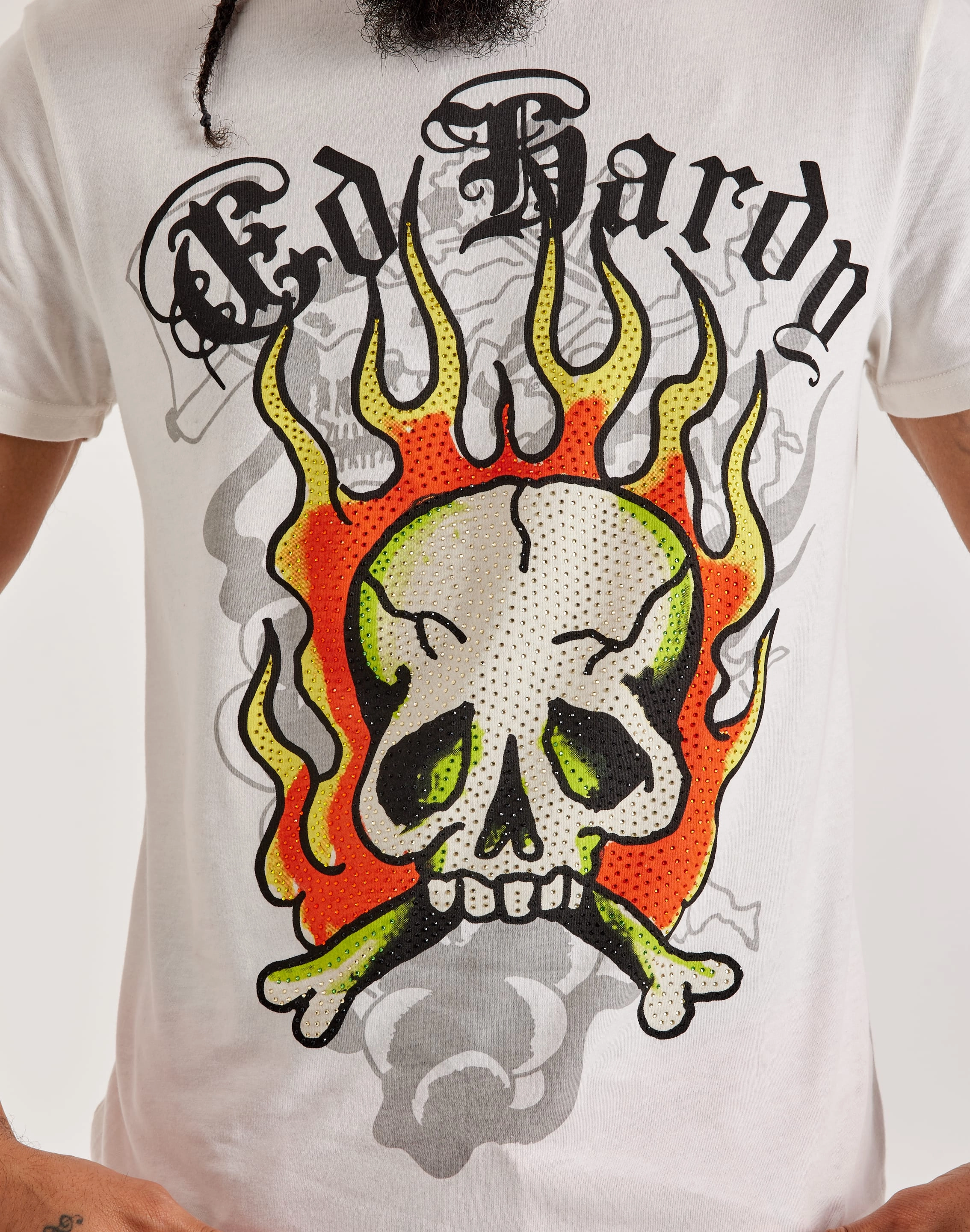 Ed Hardy Flame Skull Rhinestone Tee Thick Glow Zoom Proper