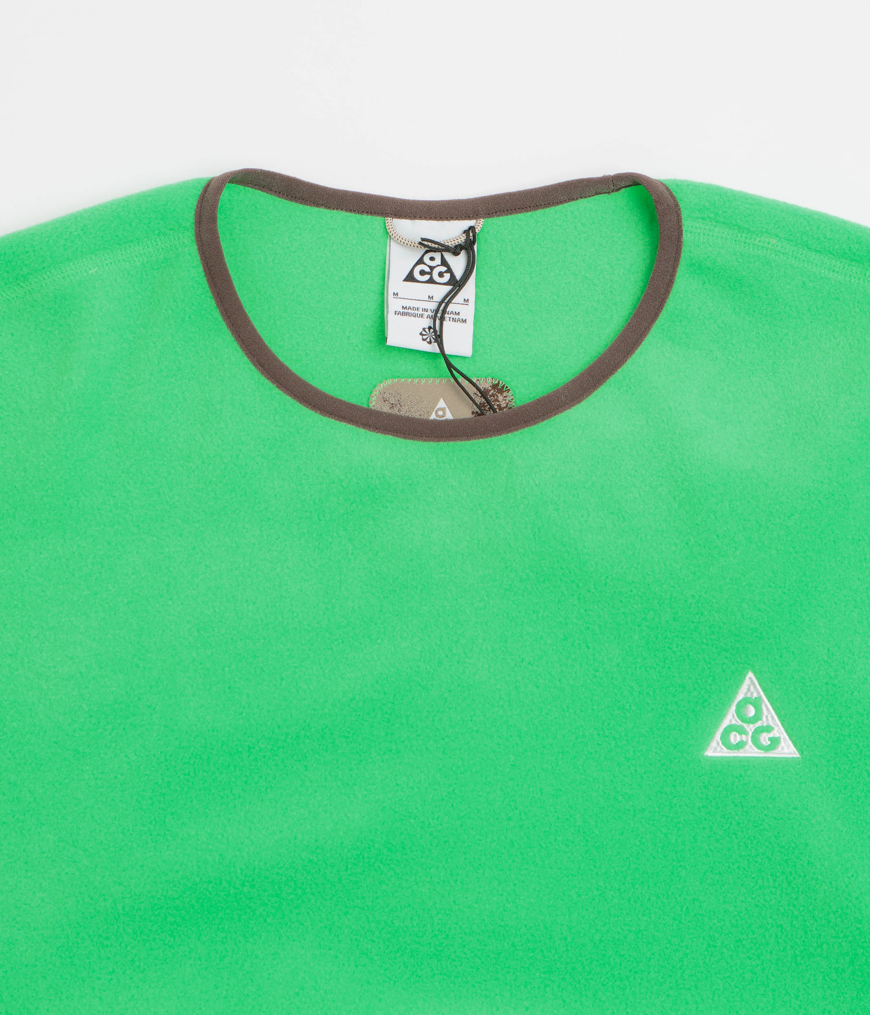 product bright vibrancy product tribal energy Nike ACG Wolf Tree Crewneck Sweatshirt  - Green Shock / Mosswood Brown / Summit White