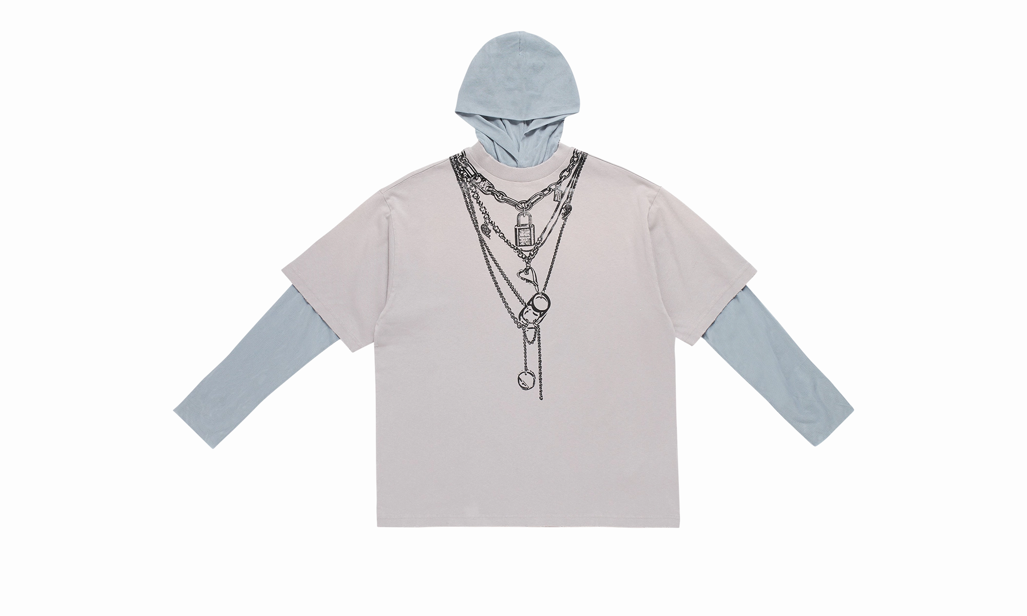 EDLUND LOGO NECKLACE PRINTED HOODIE GREY "Grey"