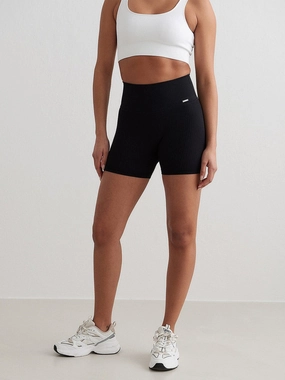 Black Ribbed Midi Biker Shorts Streetwear