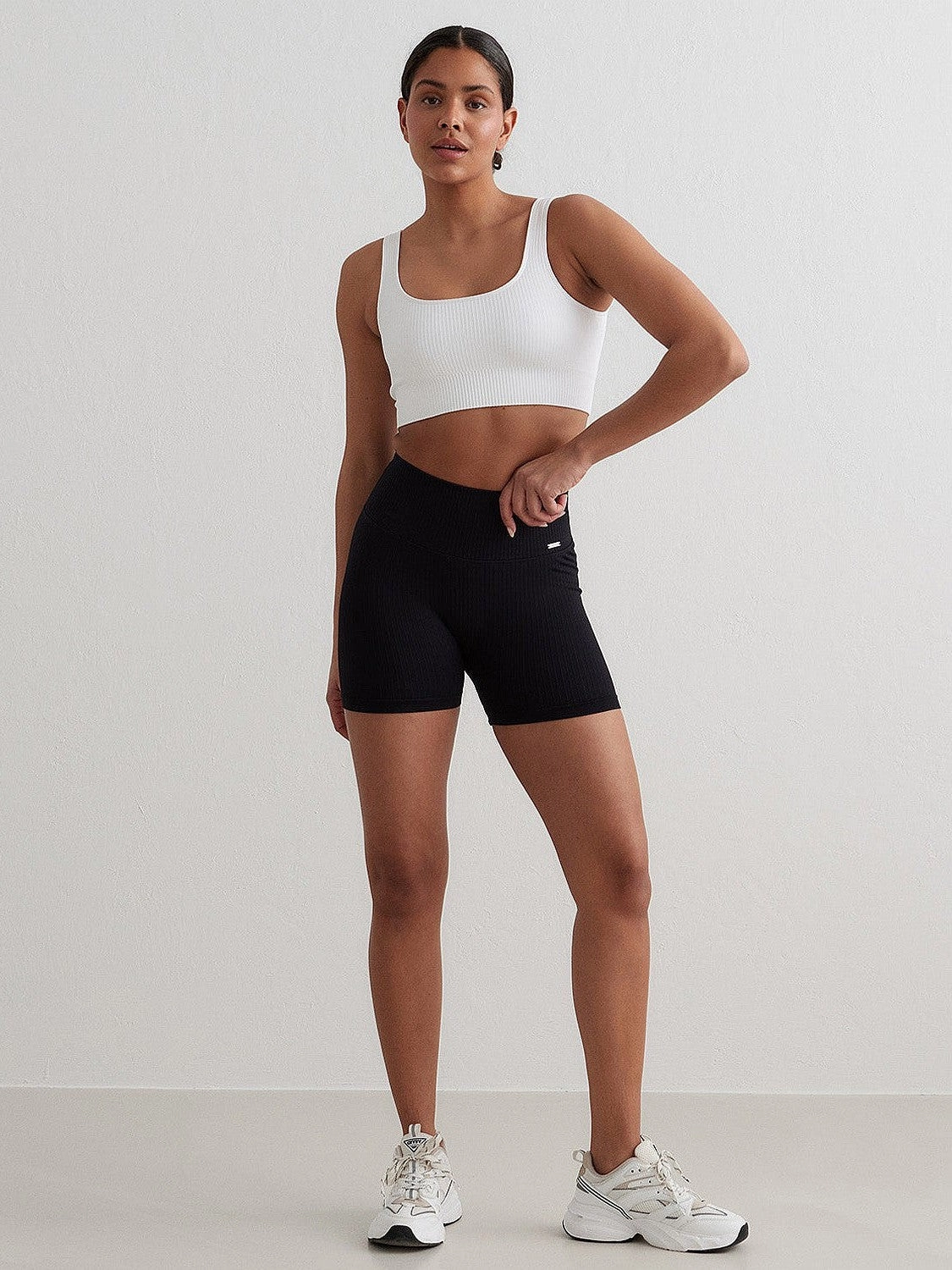 Black Ribbed Midi Biker Shorts Anti Static Finish