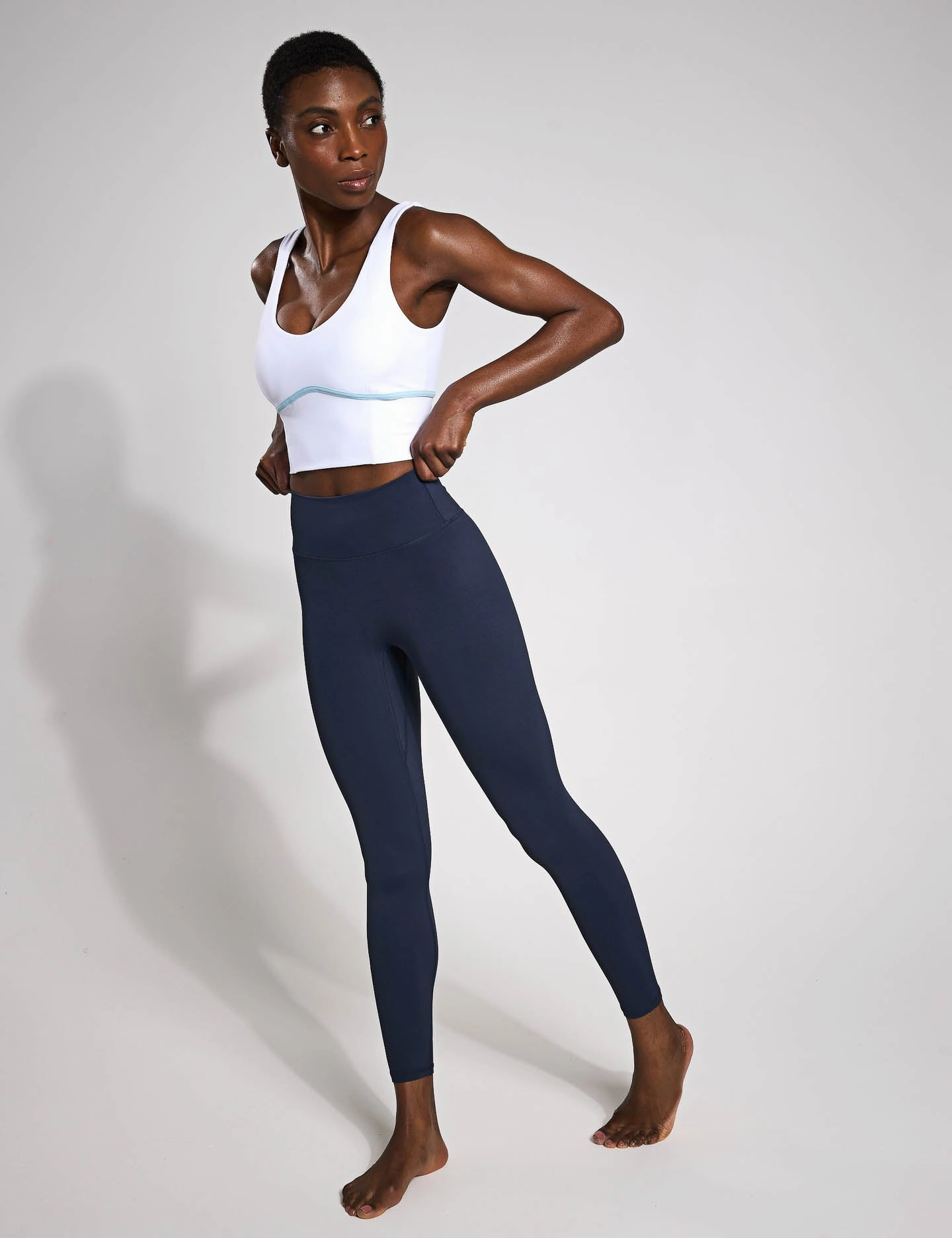 Machine washable Ava Sports Bra - White/Light Blue
