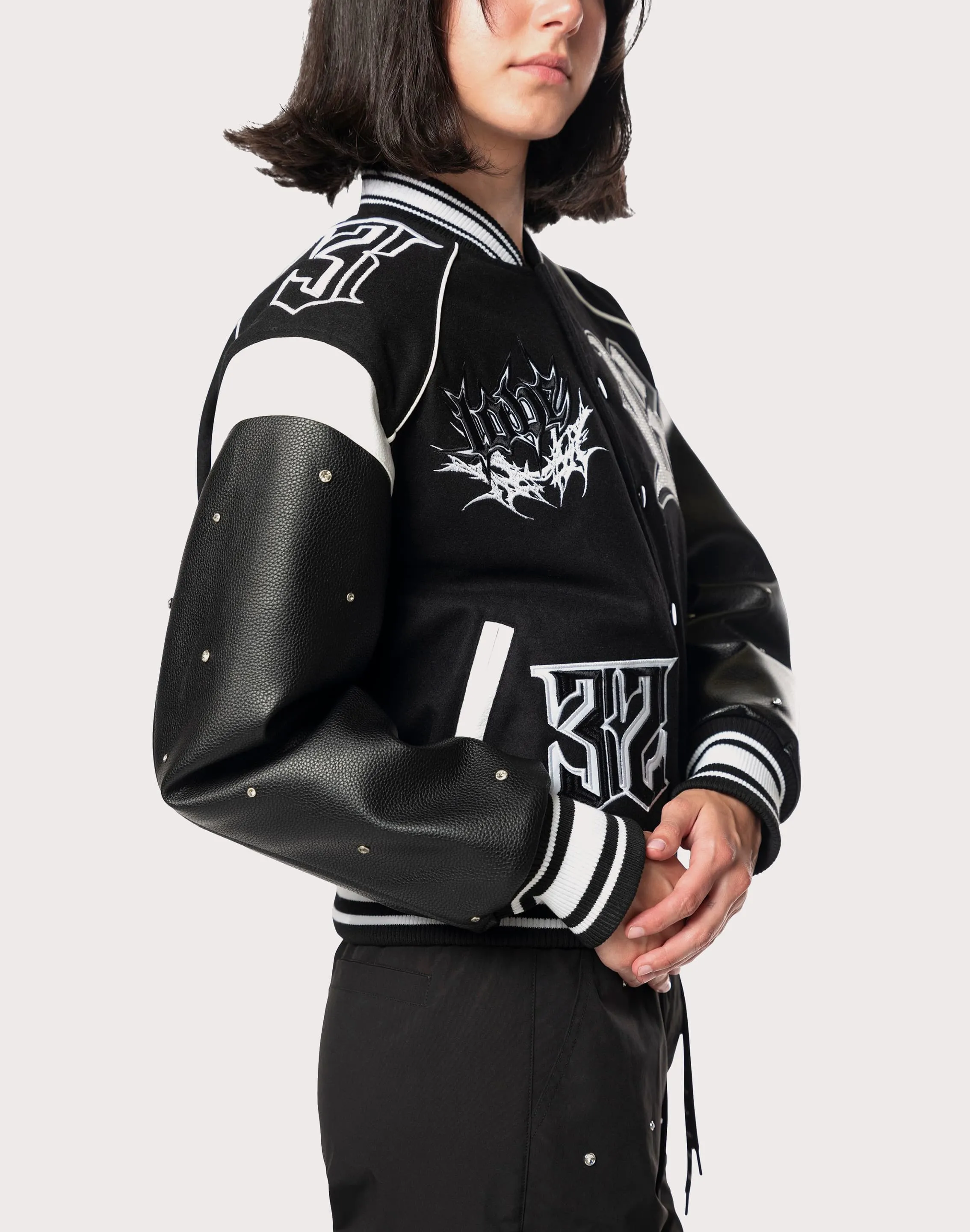 Grindhouse Rhinestone Varsity Black Jacket Morning Walk