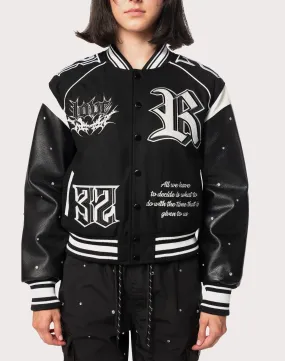 Grindhouse Rhinestone Varsity Black Jacket Recycled Polyester Blend Easy Breath