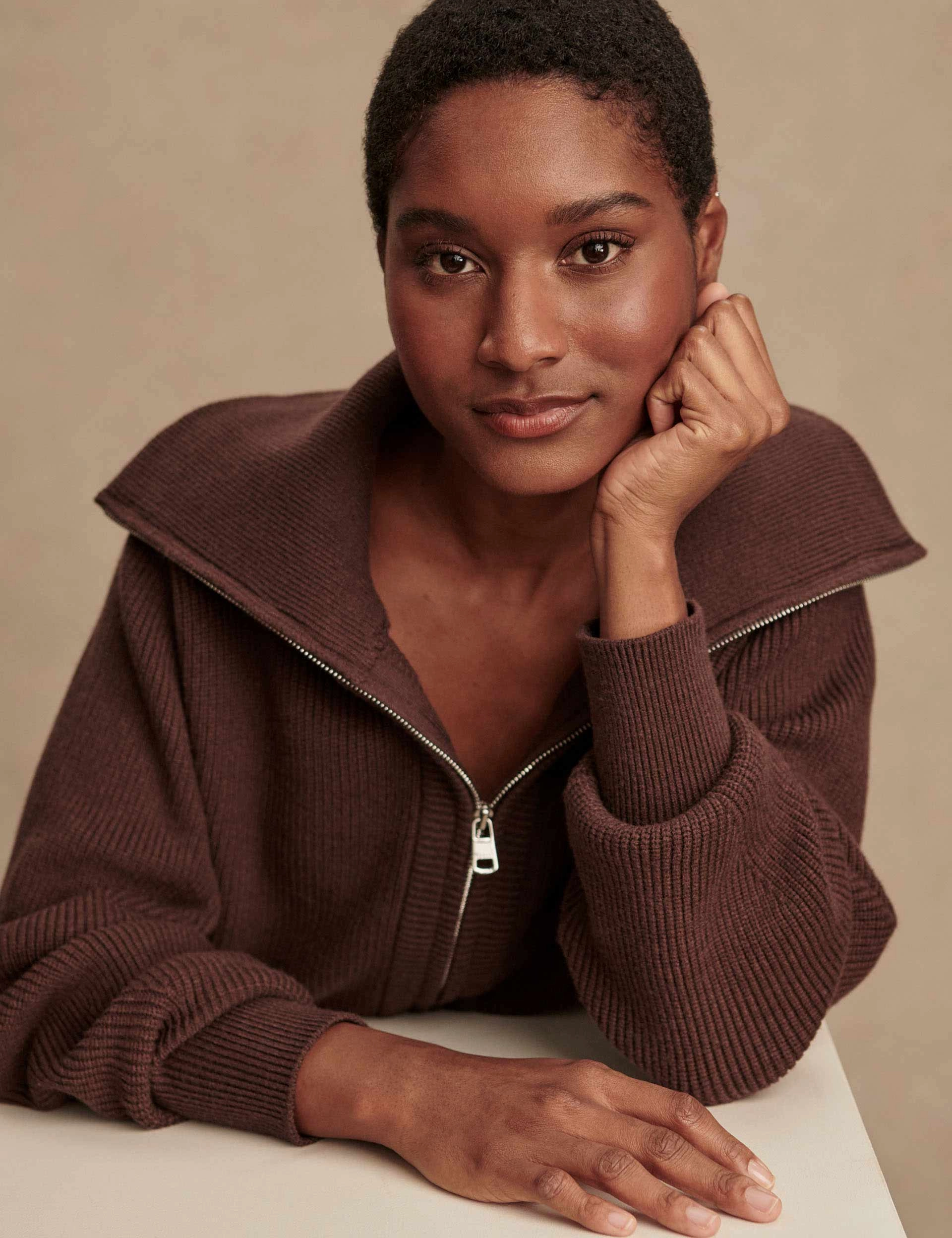 Enrico Knit Jacket - Coffee Bean StretchableMaterial FullLengthZip