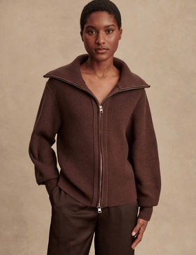 Classic Zip Up Enrico Knit Jacket - Coffee Bean