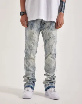 WAIMEA Geometric Frayed Jeans MultiFunctional Pockets