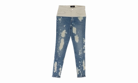 CONTRAST WITH LEATHER BLEACH WHITE SKINNY JEANS "Bleach Indigo, White Leather" Streetwear Fan Beach Day Durable Construction