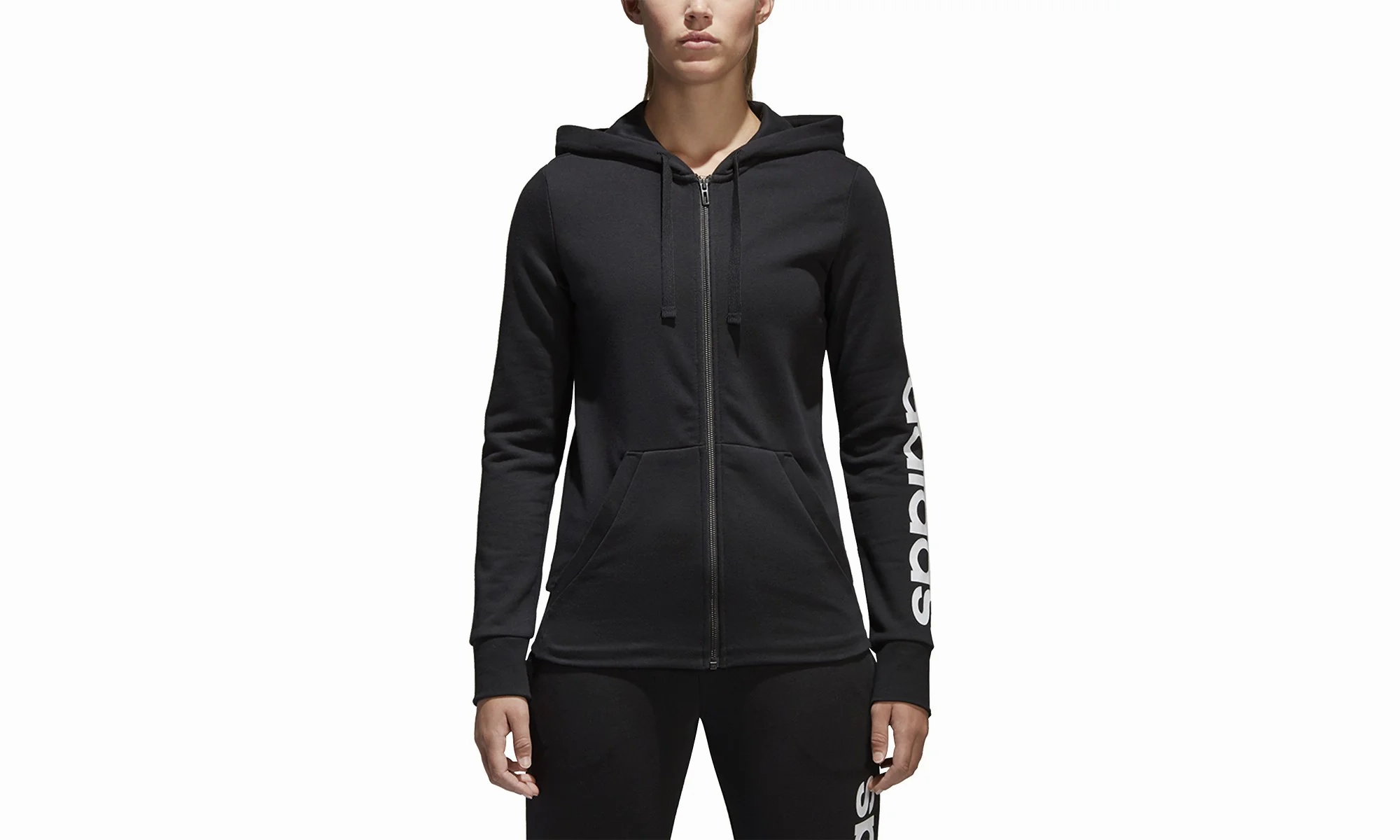 Essential Linear Full Zip Logo Hoodie "Black"
