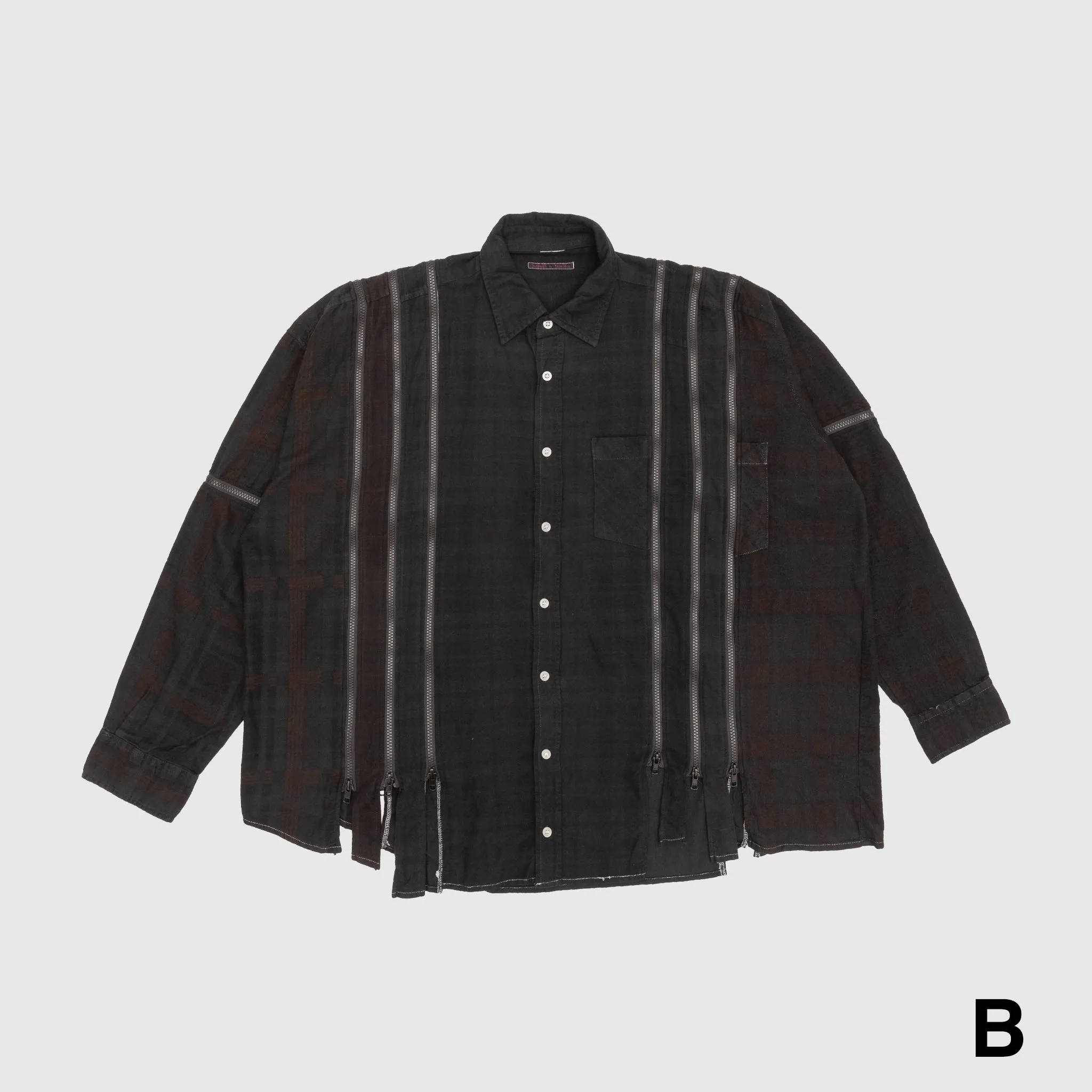 Button Down Design REBUILD BY NEEDLES 7 CUTS ZIPPED WIDE SHIRT