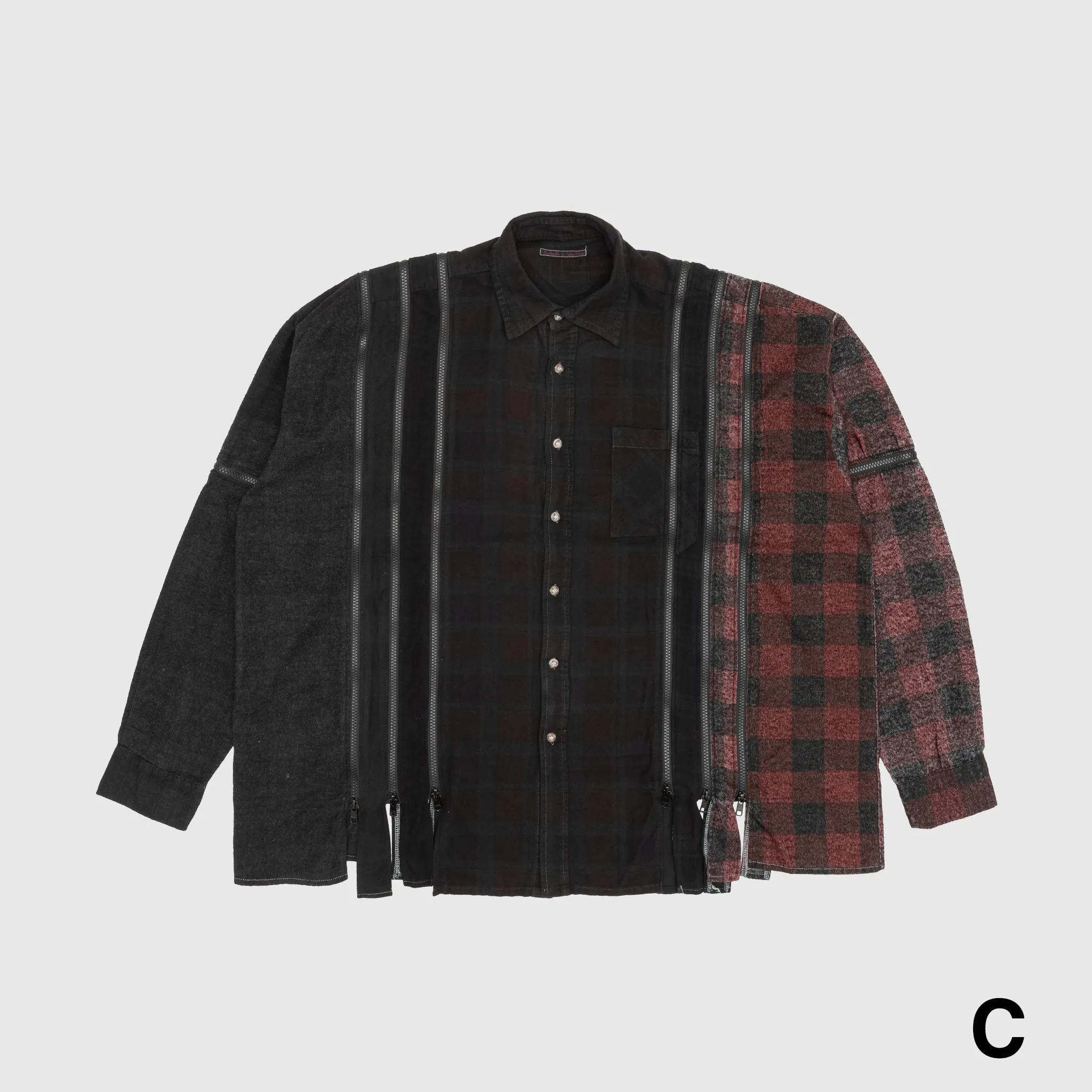 REBUILD BY NEEDLES 7 CUTS ZIPPED WIDE SHIRT Distressed finish