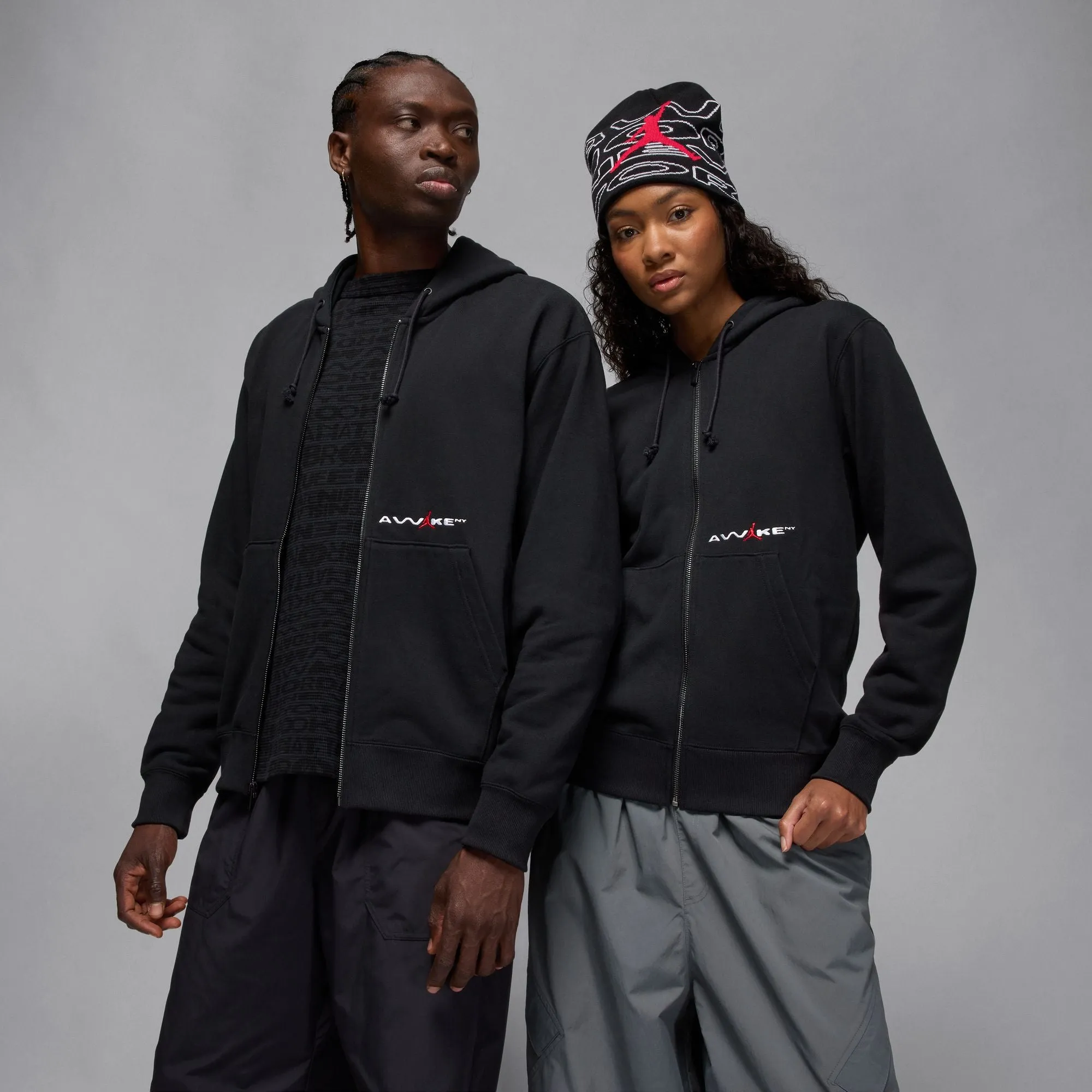 Fire Glow DurableReinforcedElbow AWAKE NY X JORDAN FULL-ZIP HOODIE "BORO" - BLACK