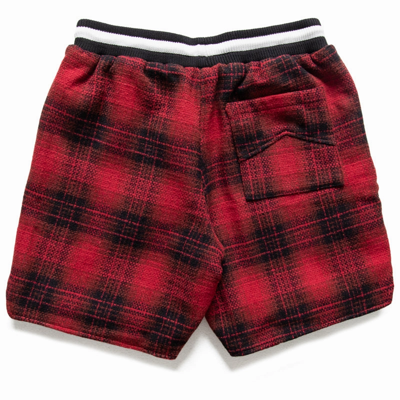 Rhude Flannel Collegiate Court Logo Short - Red/Black Fitness Ready
