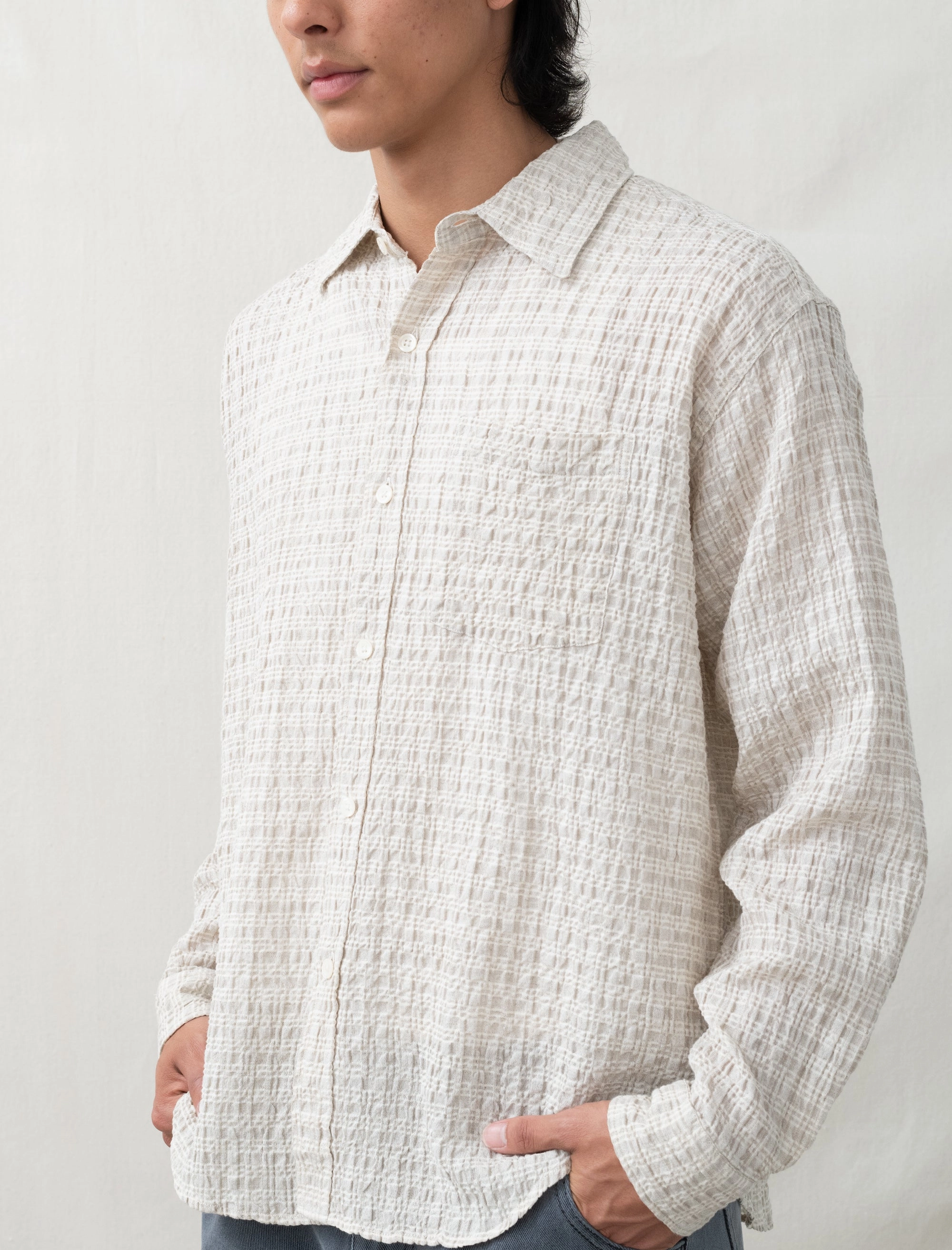 Moisture Control Technology Executive Shirt (Beige Structure Check)