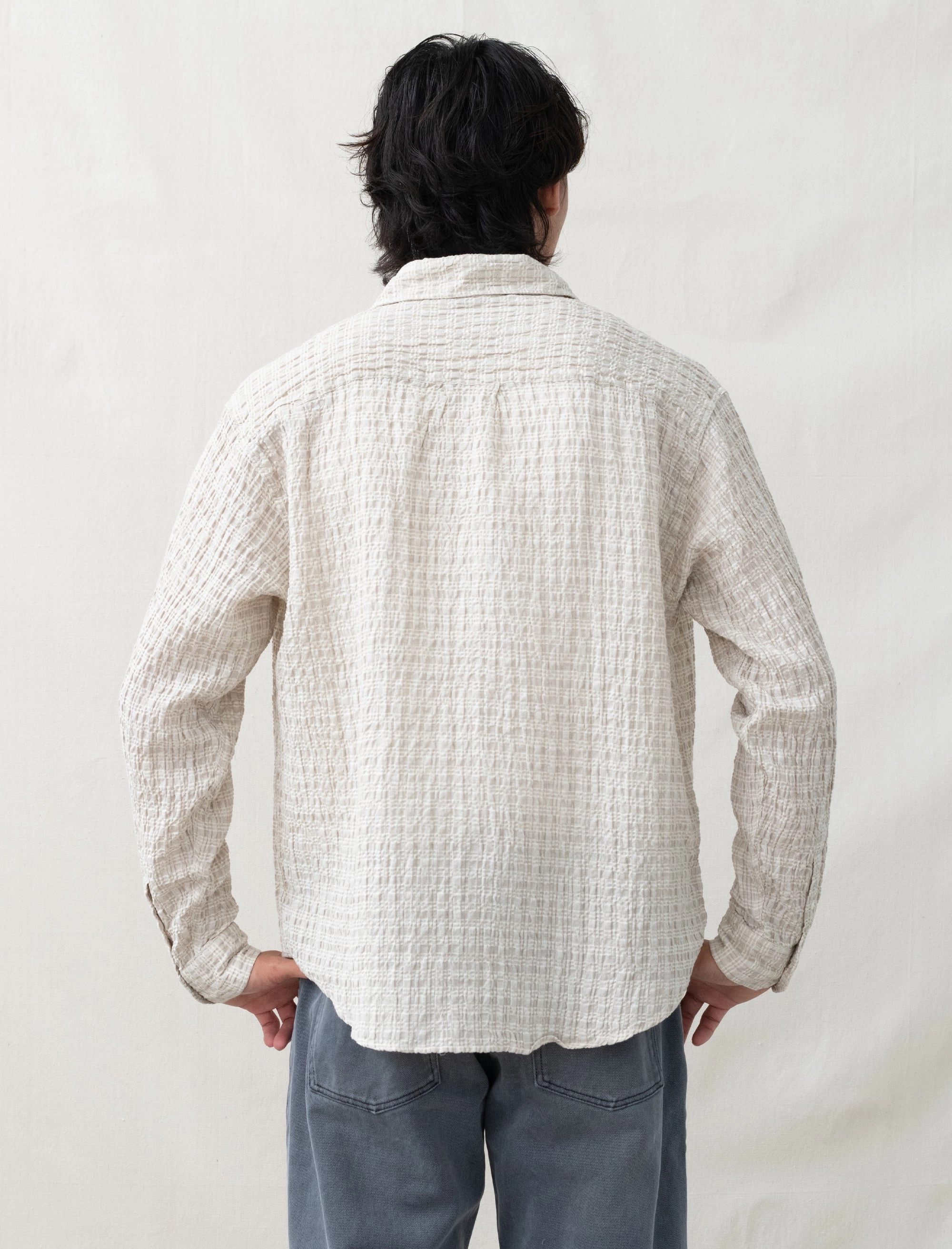 Executive Shirt (Beige Structure Check) Reflective Trim Details