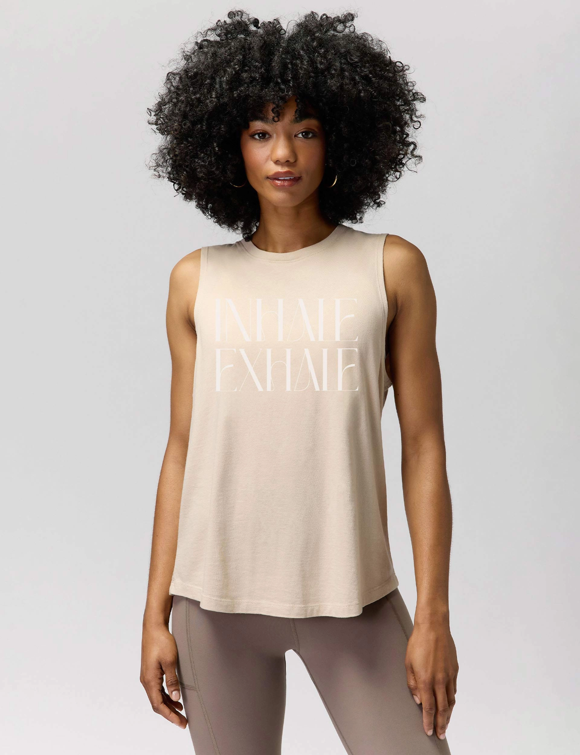Exhale Jade Muscle Tank - Sandstone Breathable mesh