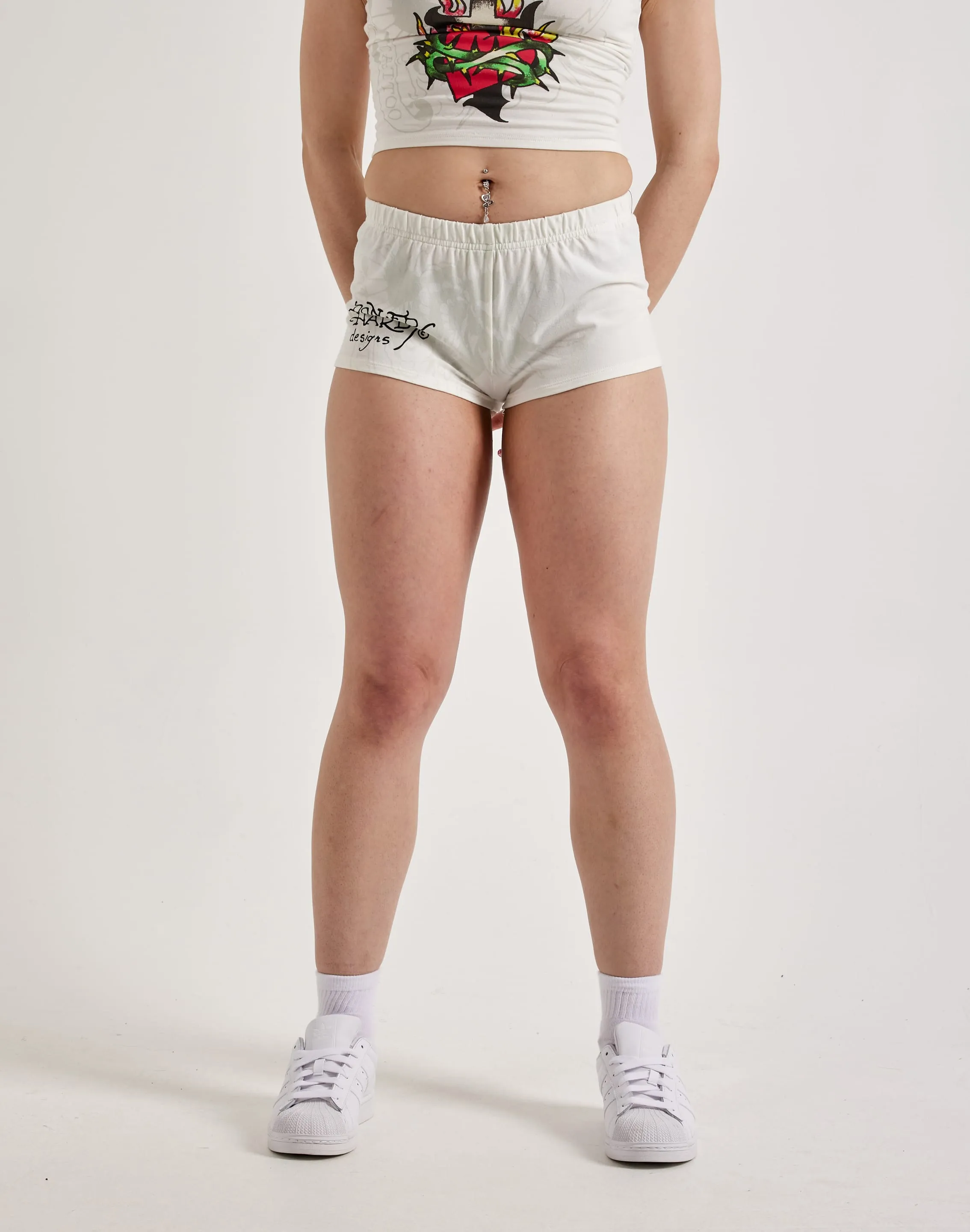 Play Mode WaterRepellentFinish Ed Hardy Cross Heart Booty Shorts